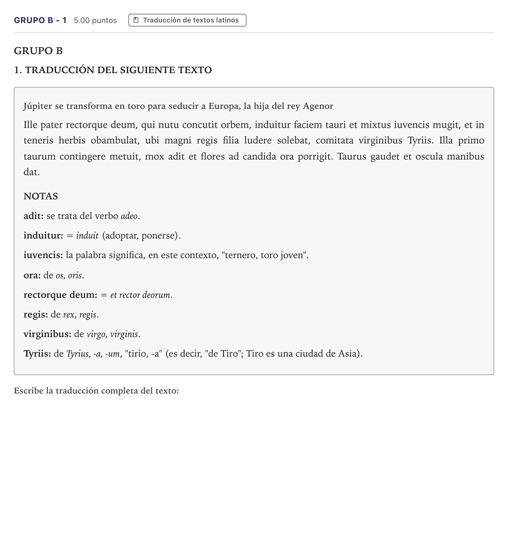 Enunciado: Ejercicio Grupo B - 1 · Latín II PAU Canarias Julio 2024