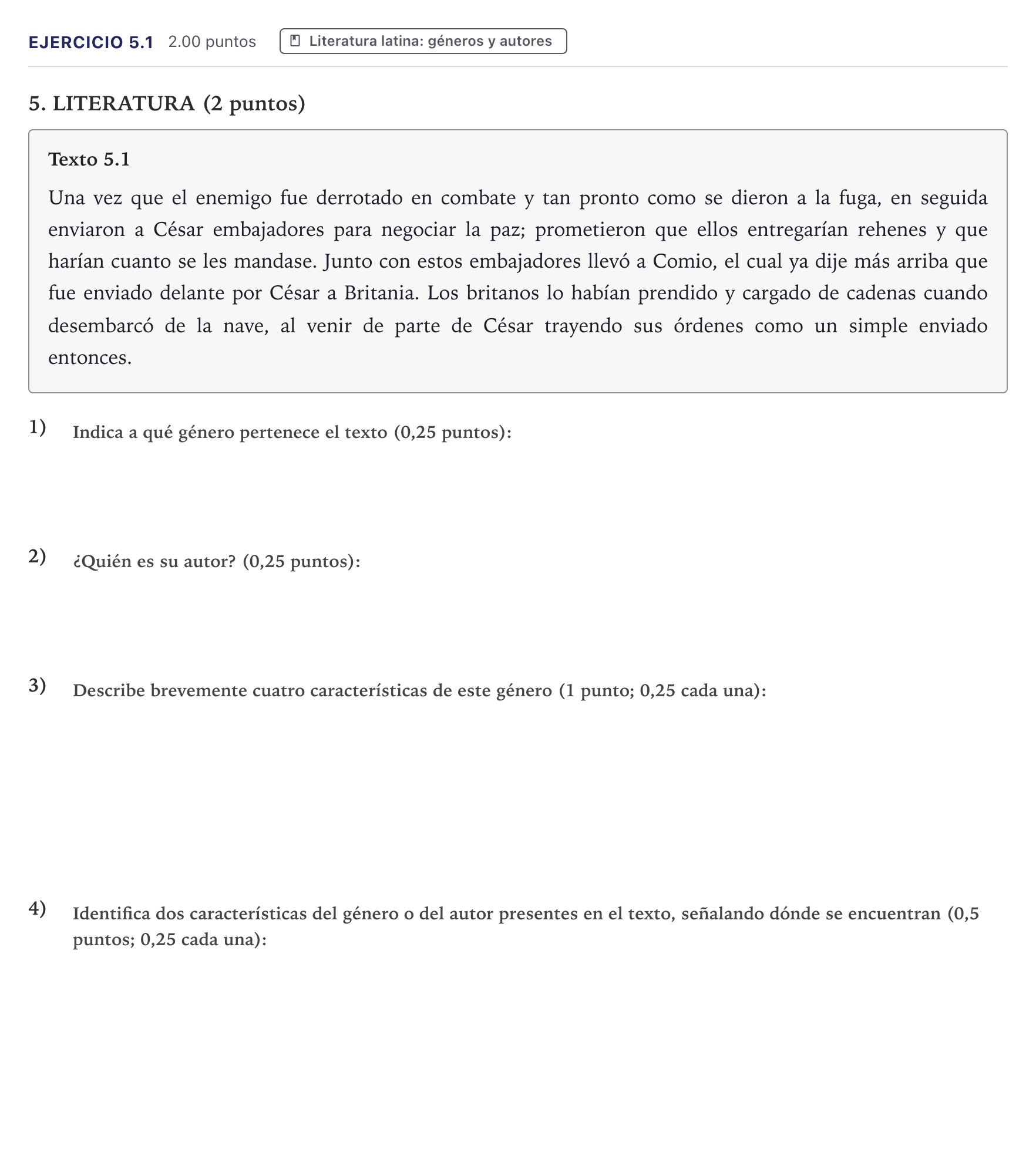 Enunciado: Ejercicio 5.1 · Latín II PAU Canarias Julio 2024