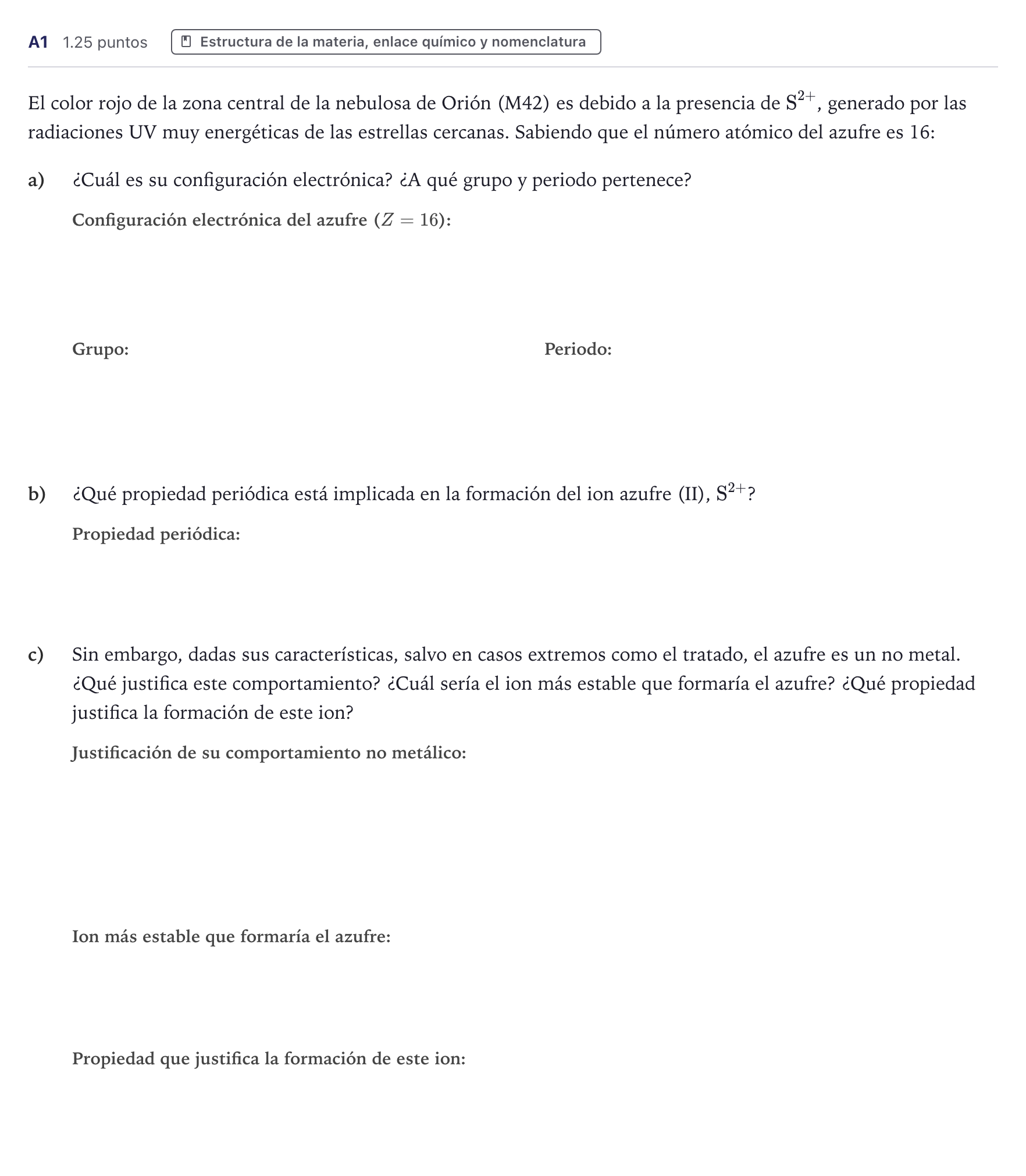 Enunciado: Ejercicio A1 · Ciencias Generales PAU Canarias Julio (Ciencias) 2024