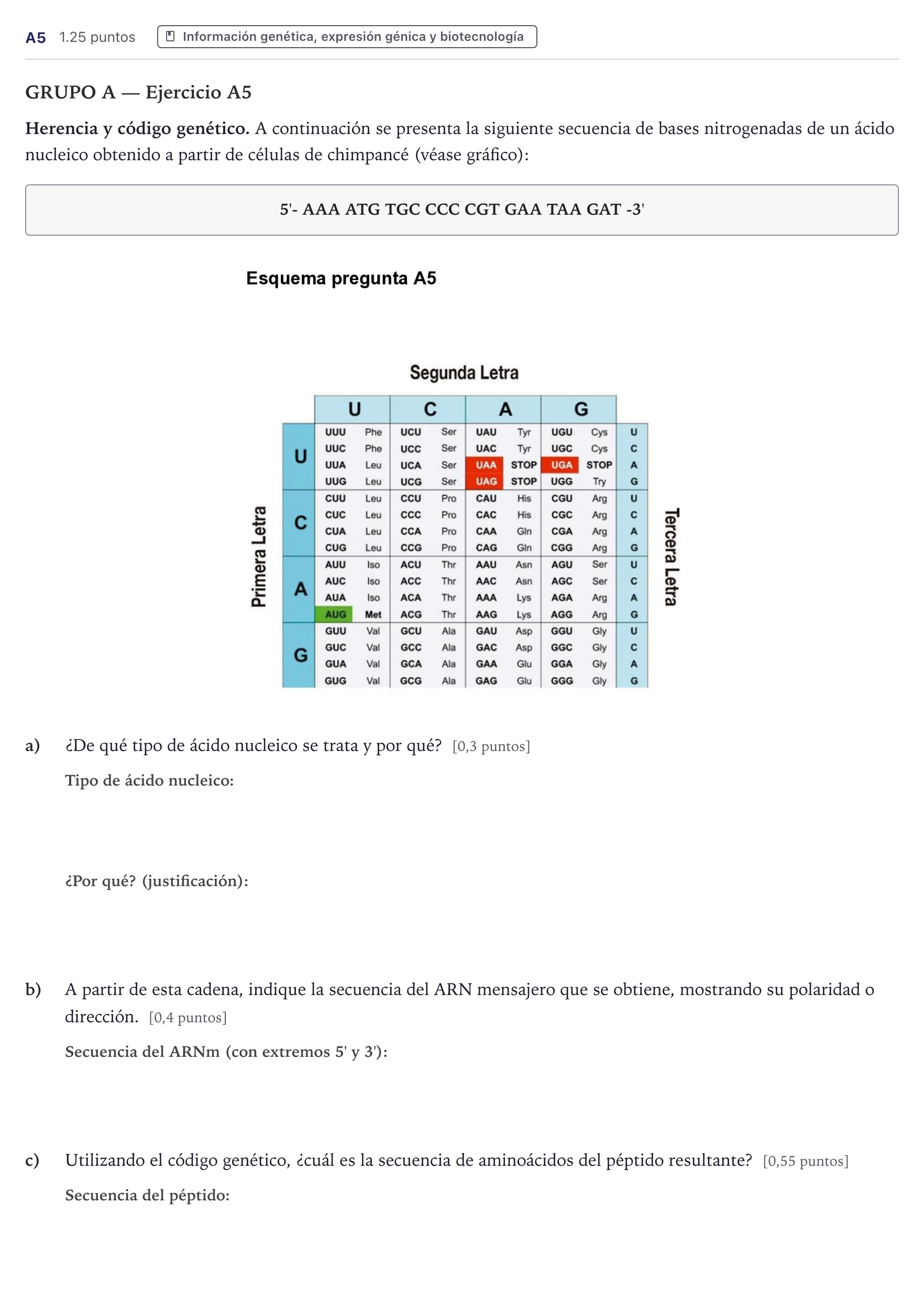 Enunciado: Ejercicio A5 · Ciencias Generales PAU Canarias Julio (Ciencias) 2024