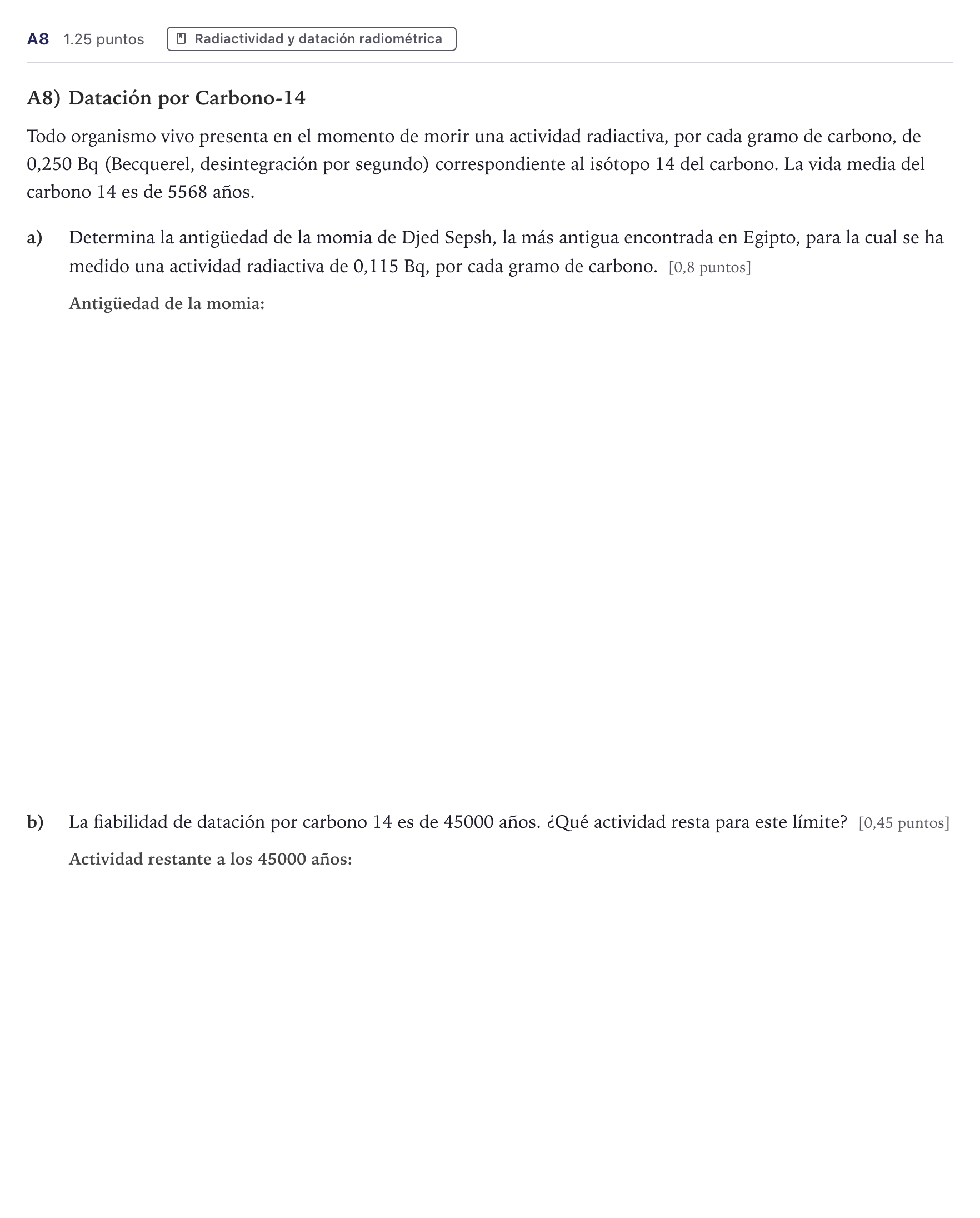 Enunciado: Ejercicio A8 · Ciencias Generales PAU Canarias Julio (Ciencias) 2024