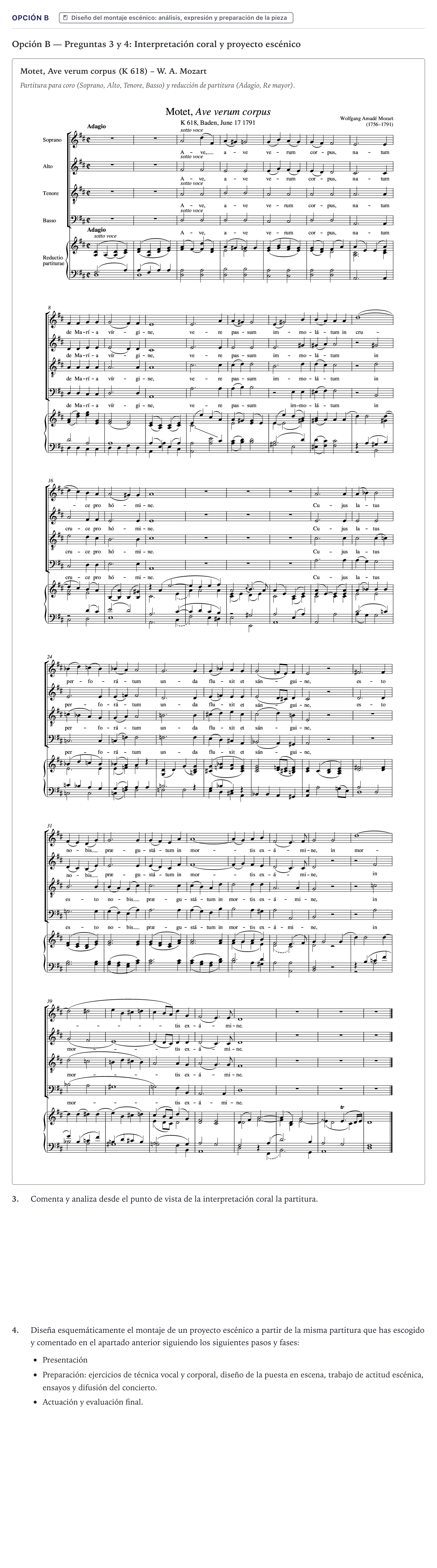 Enunciado: Opción B · Coro y Técnica Vocal II PAU Canarias Julio 2024