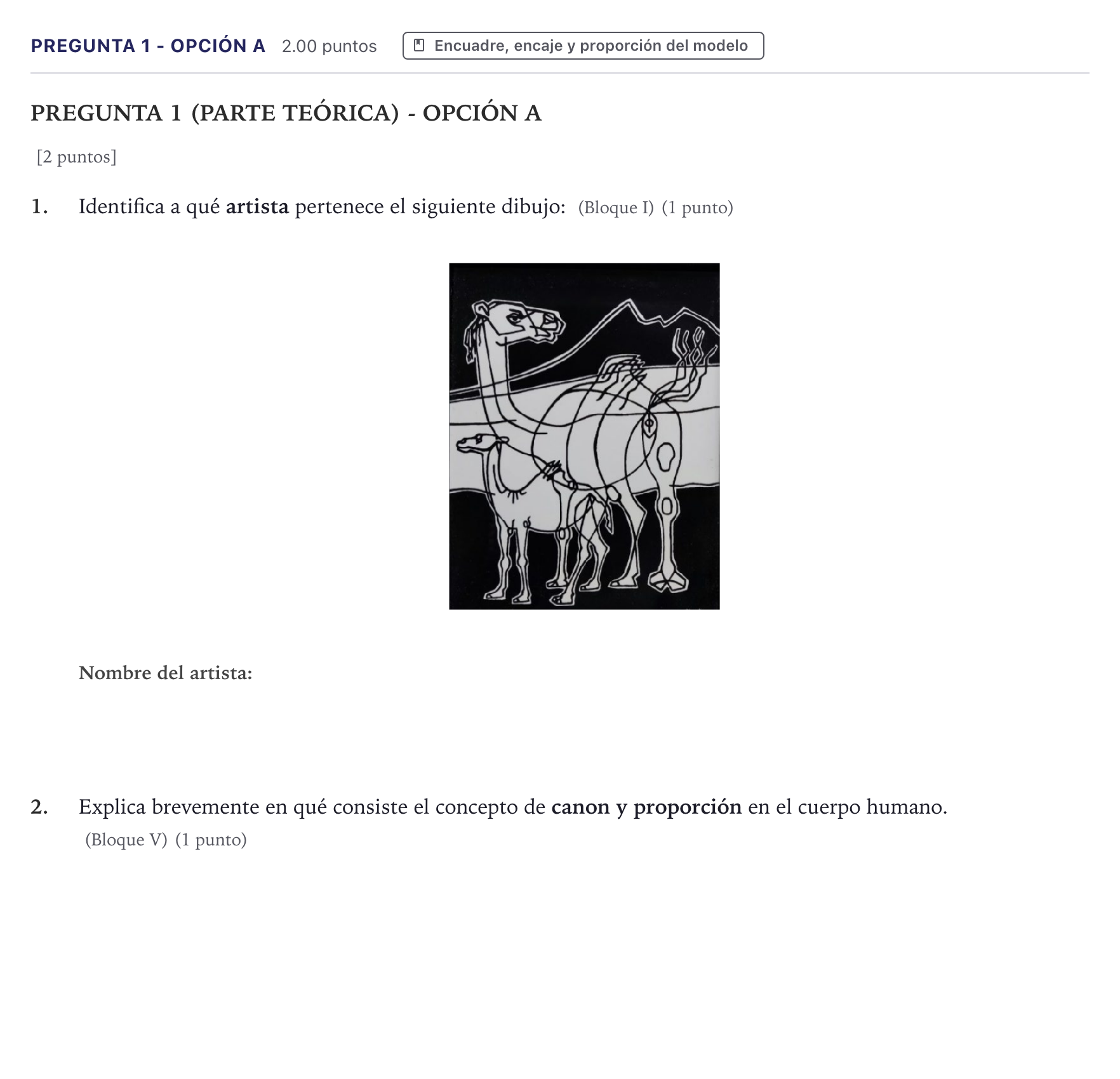 Enunciado: Pregunta 1 - Opción A · Dibujo Artístico II PAU Canarias Julio 2024