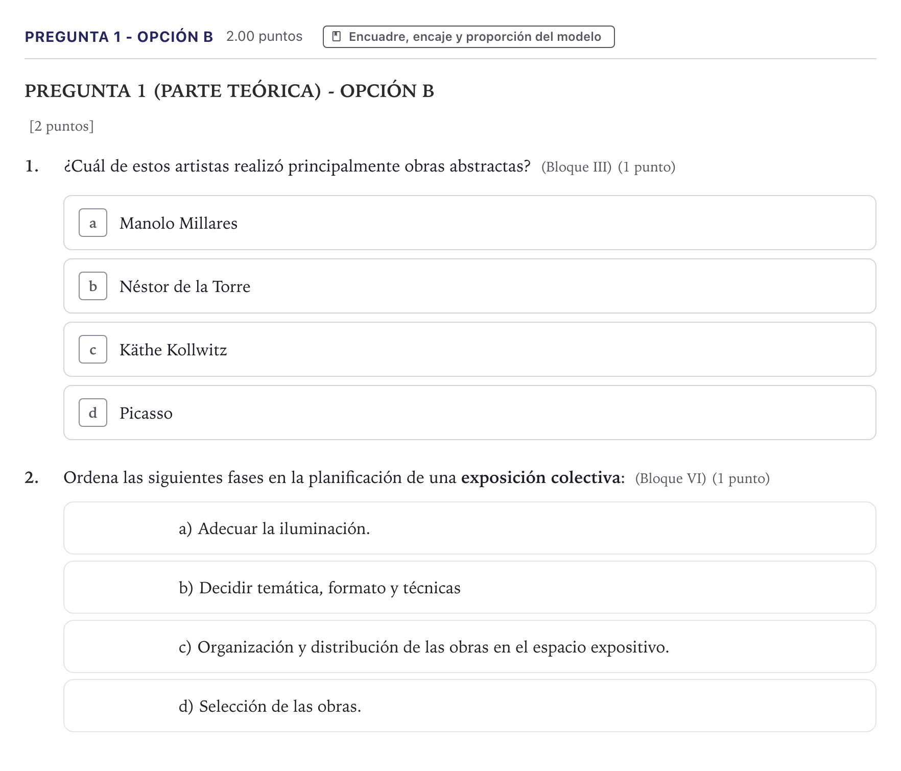 Enunciado: Pregunta 1 - Opción B · Dibujo Artístico II PAU Canarias Julio 2024