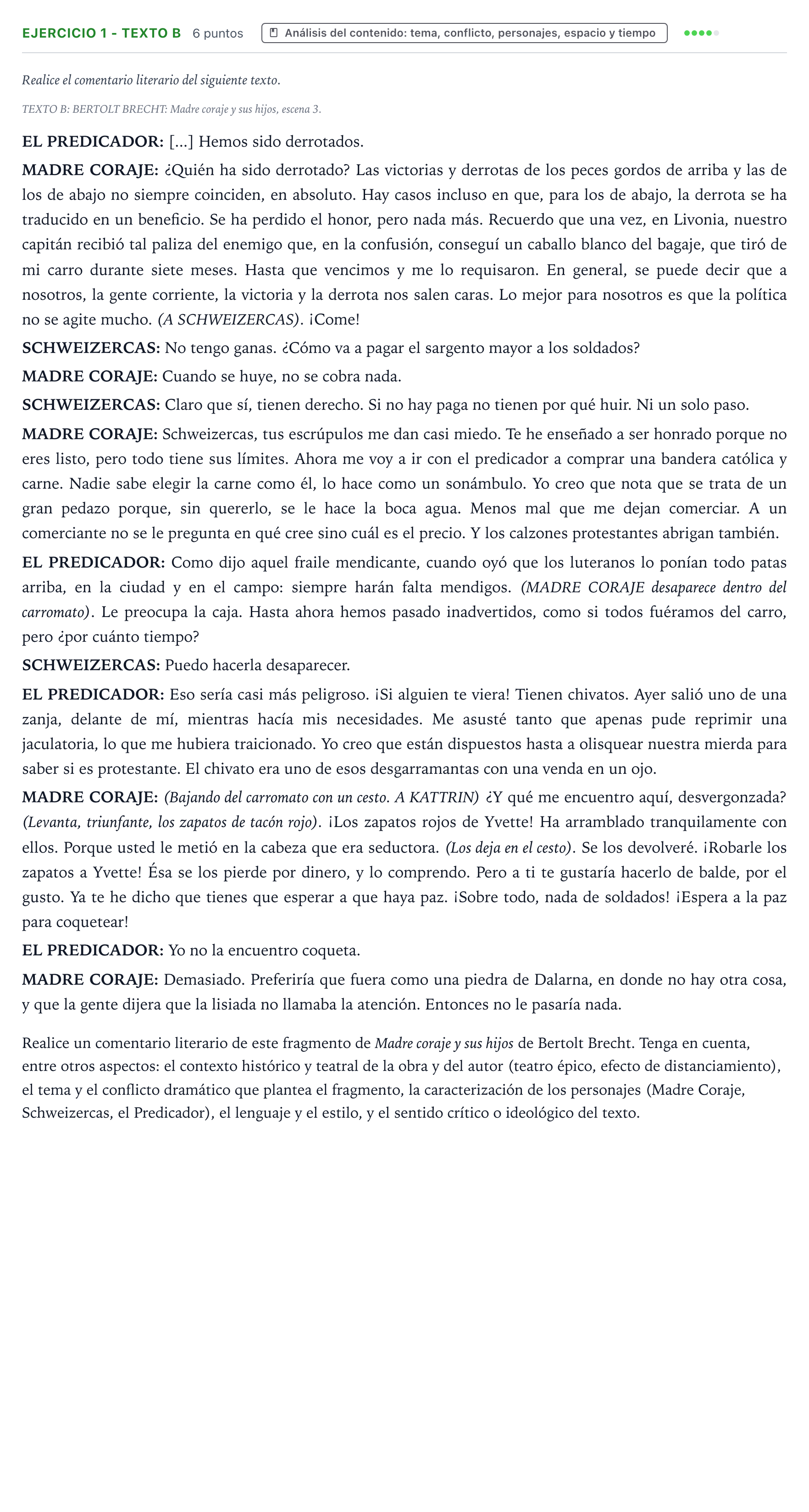 Enunciado: Ejercicio 1 - Texto B · Literatura Dramática PAU Canarias Julio 2024
