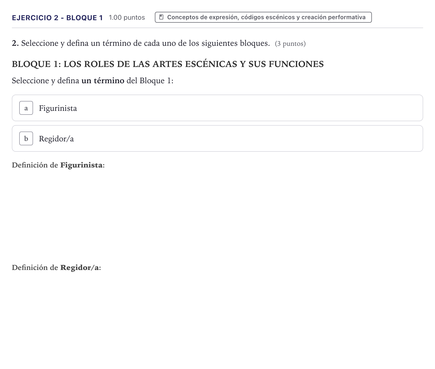 Enunciado: Ejercicio 2 - Bloque 1 · Artes Escénicas PAU Canarias Junio 2025