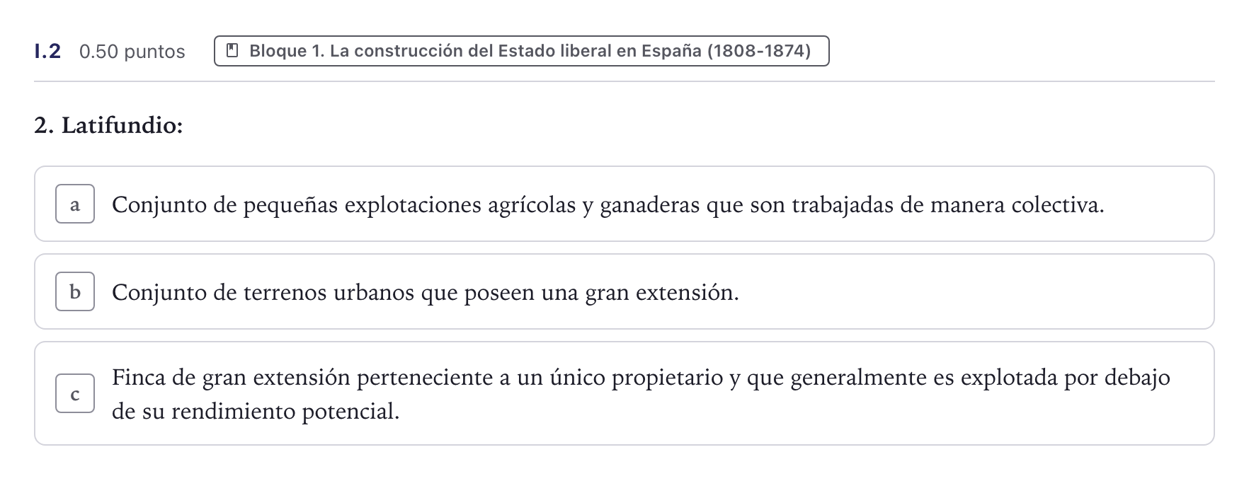 Enunciado: Ejercicio I.2 · Historia de España PAU Canarias Junio (Ciencias) 2025