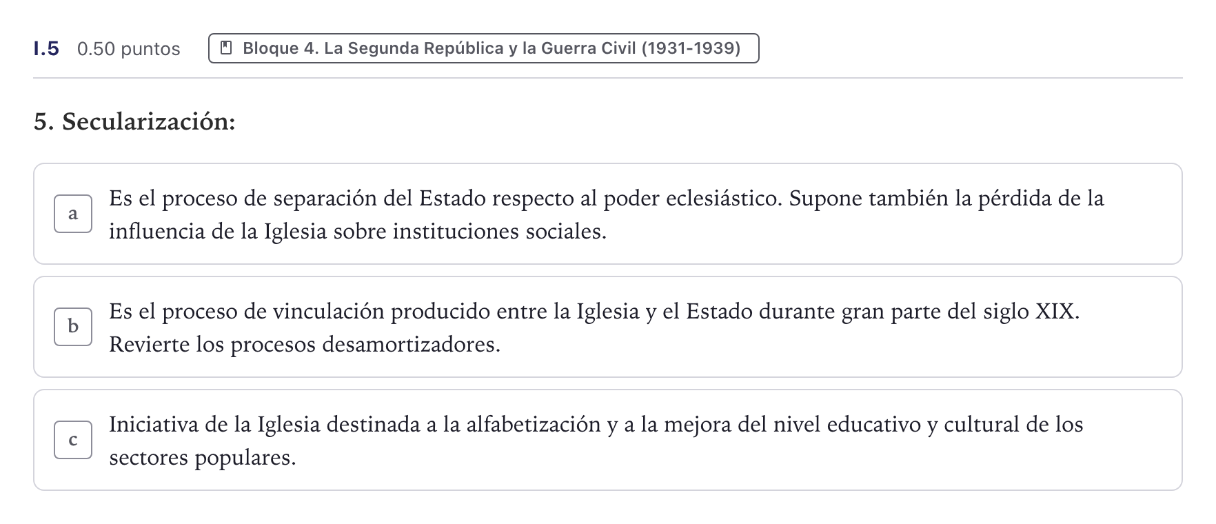 Enunciado: Ejercicio I.5 · Historia de España PAU Canarias Junio (Ciencias) 2025