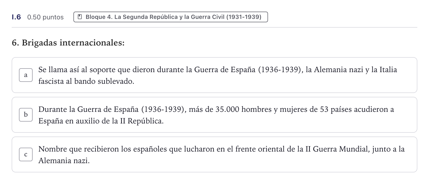 Enunciado: Ejercicio I.6 · Historia de España PAU Canarias Junio (Ciencias) 2025