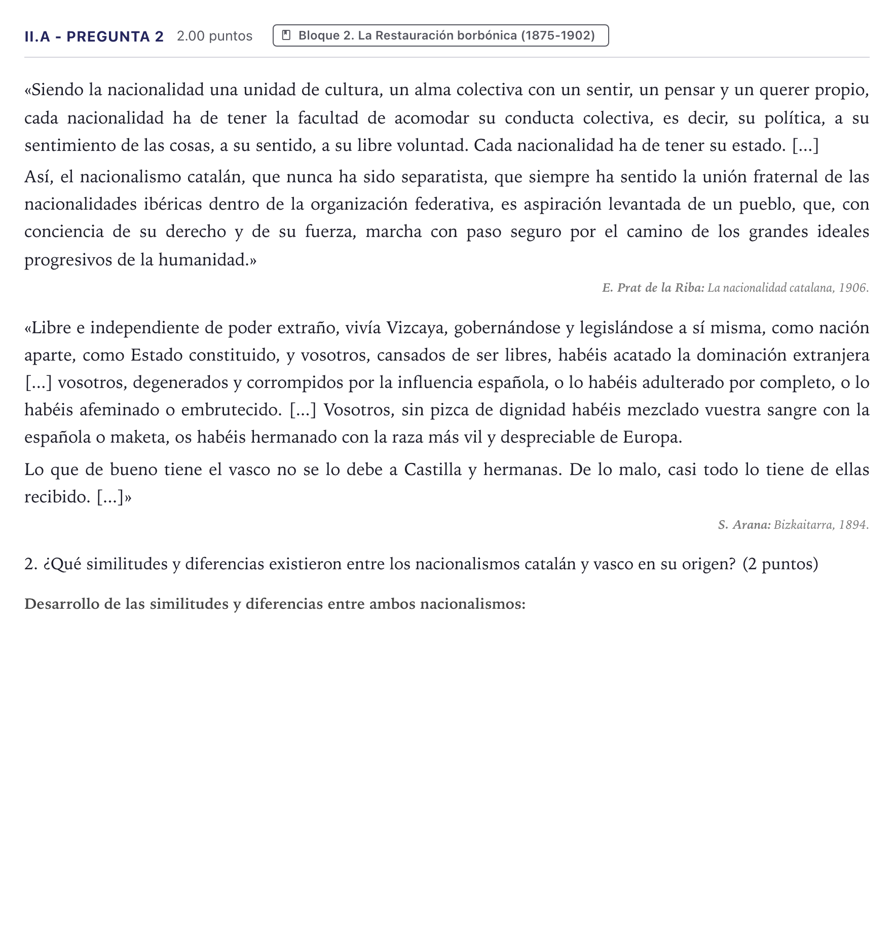 Enunciado: Ejercicio II.A - Pregunta 2 · Historia de España PAU Canarias Junio (Humanidades) 2025