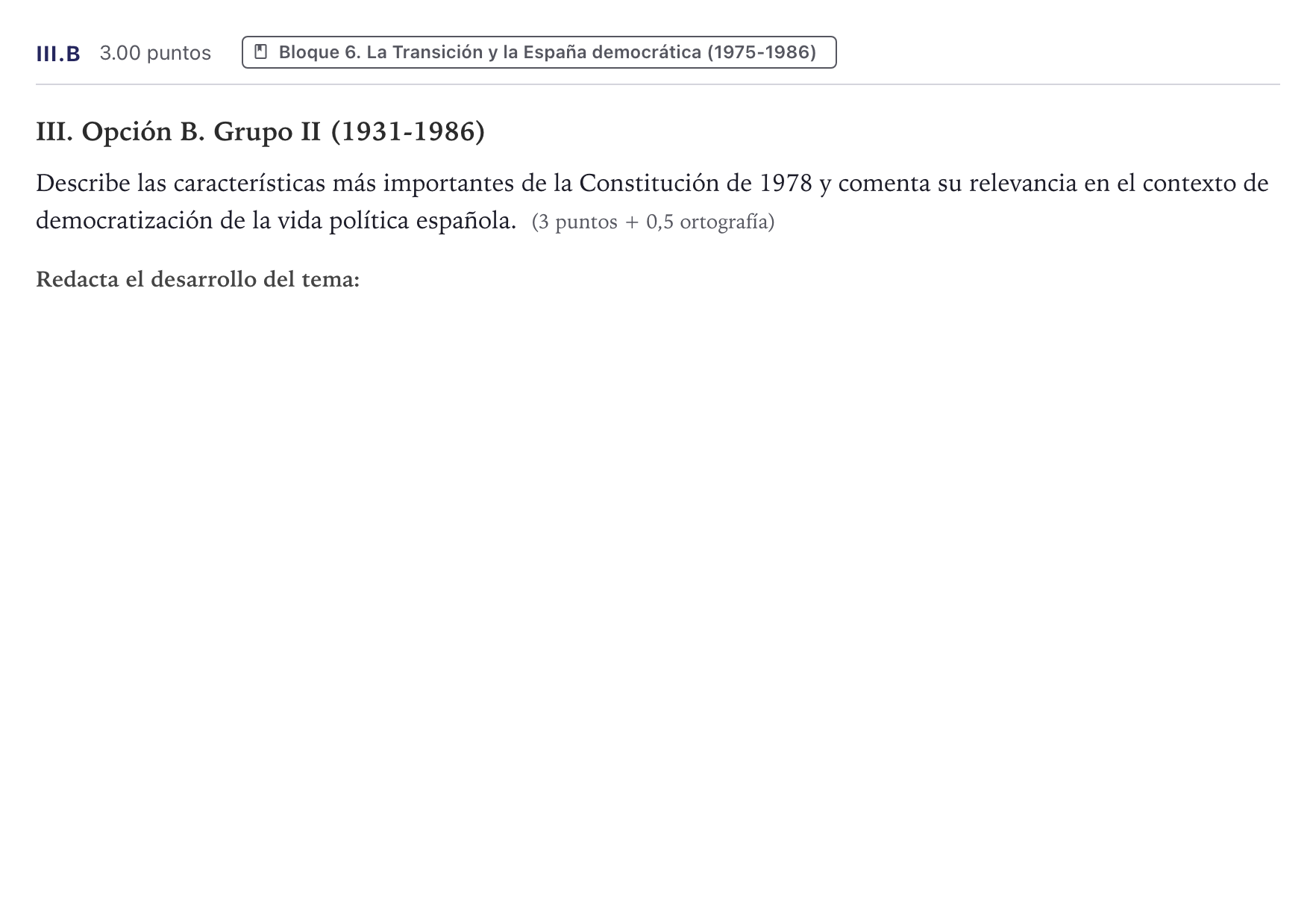 Enunciado: Ejercicio III.B · Historia de España PAU Canarias Junio (Humanidades) 2025