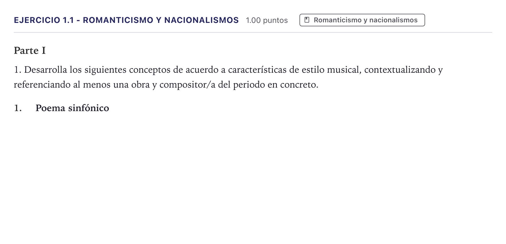 Enunciado: Ejercicio 1.1 - Romanticismo y nacionalismos · Historia de la Música y la Danza PAU Canarias Junio 2025