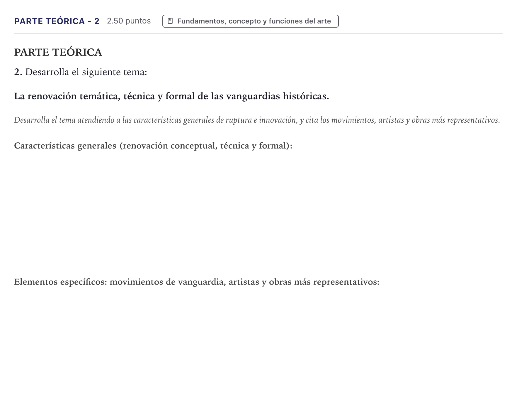 Enunciado: Ejercicio Parte Teórica - 2 · Fundamentos Artísticos PAU Canarias Junio 2025