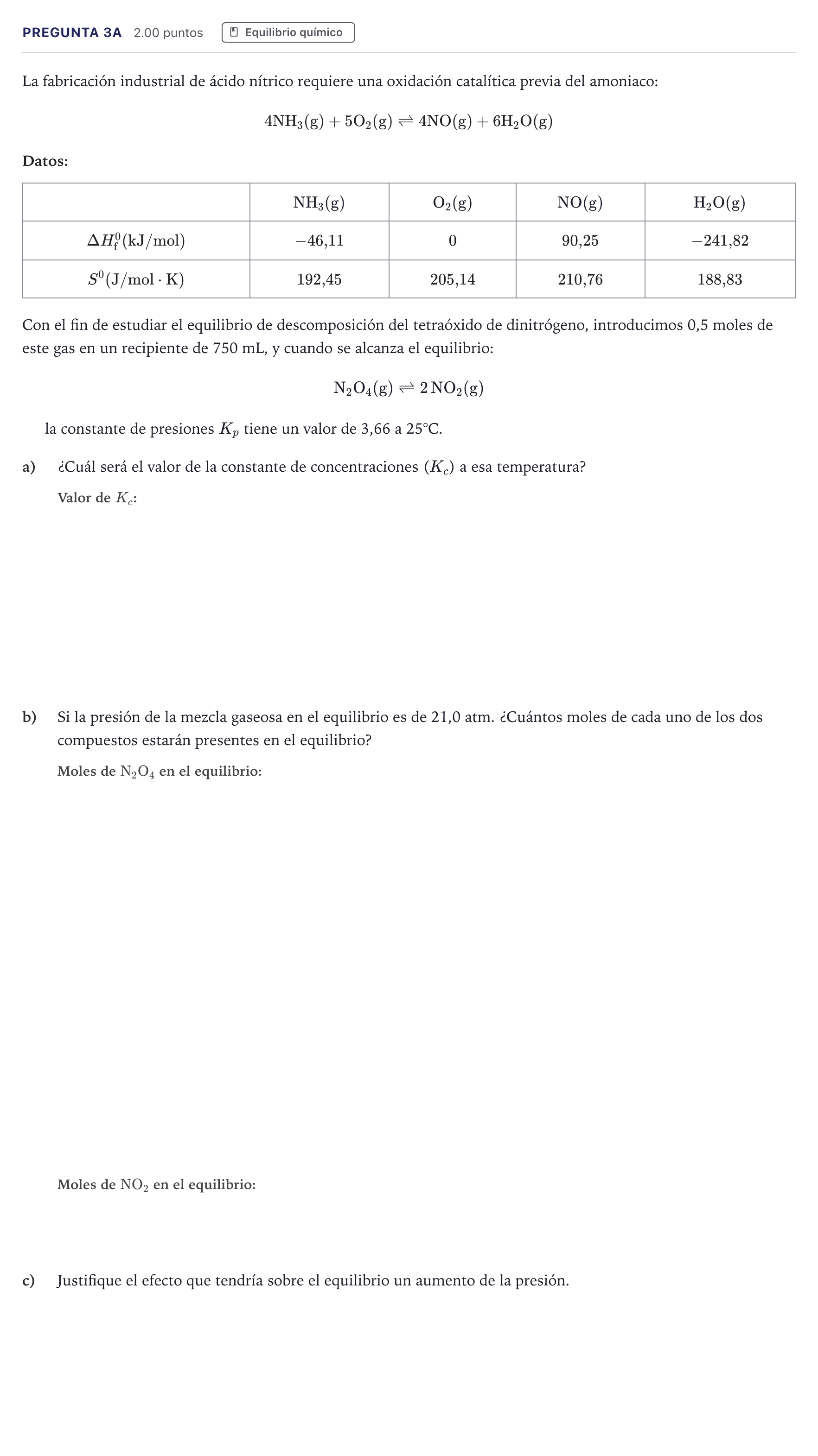 Enunciado: Pregunta 3A · Química PAU Canarias Junio 2025