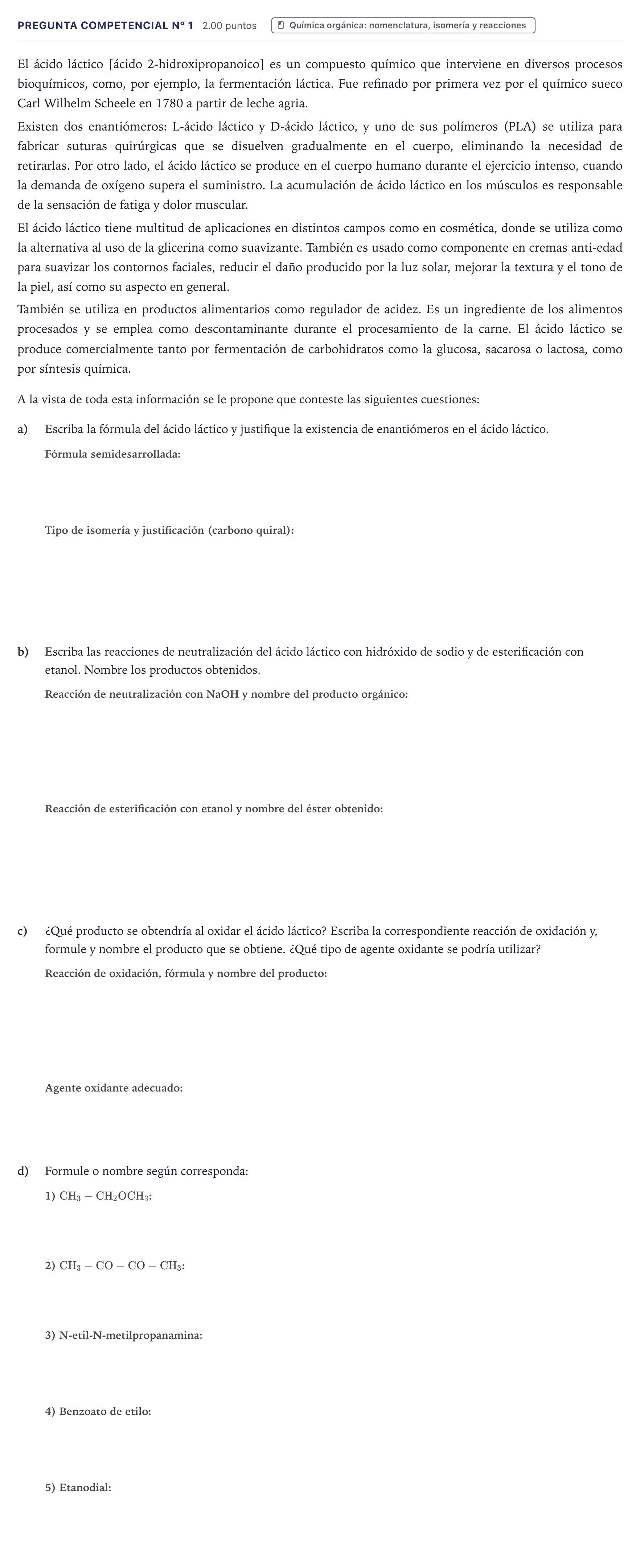 Enunciado: Pregunta Competencial Nº 1 · Química PAU Canarias Junio 2025