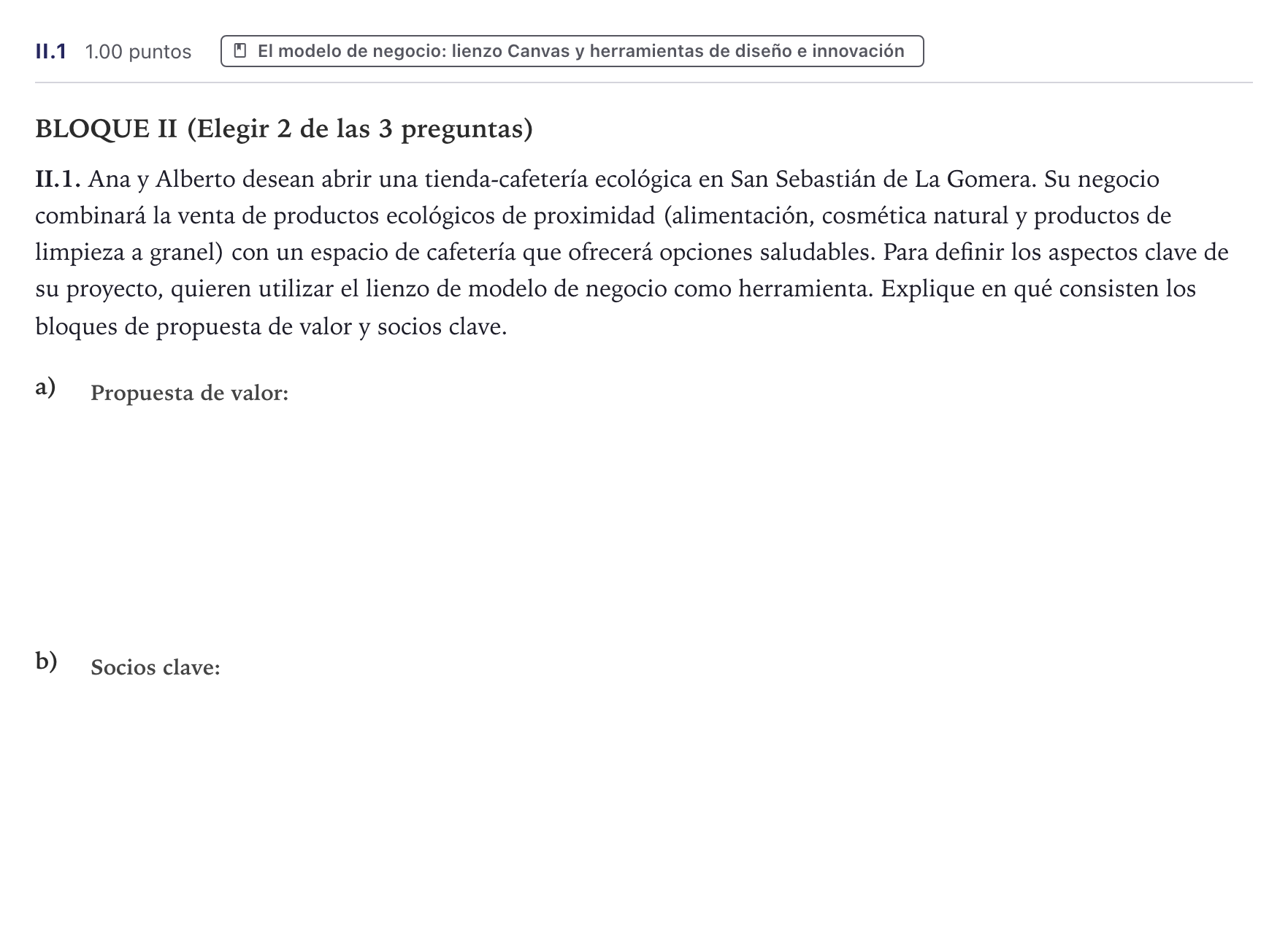 Enunciado: Ejercicio II.1 · Economía de la Empresa PAU Canarias Junio 2025