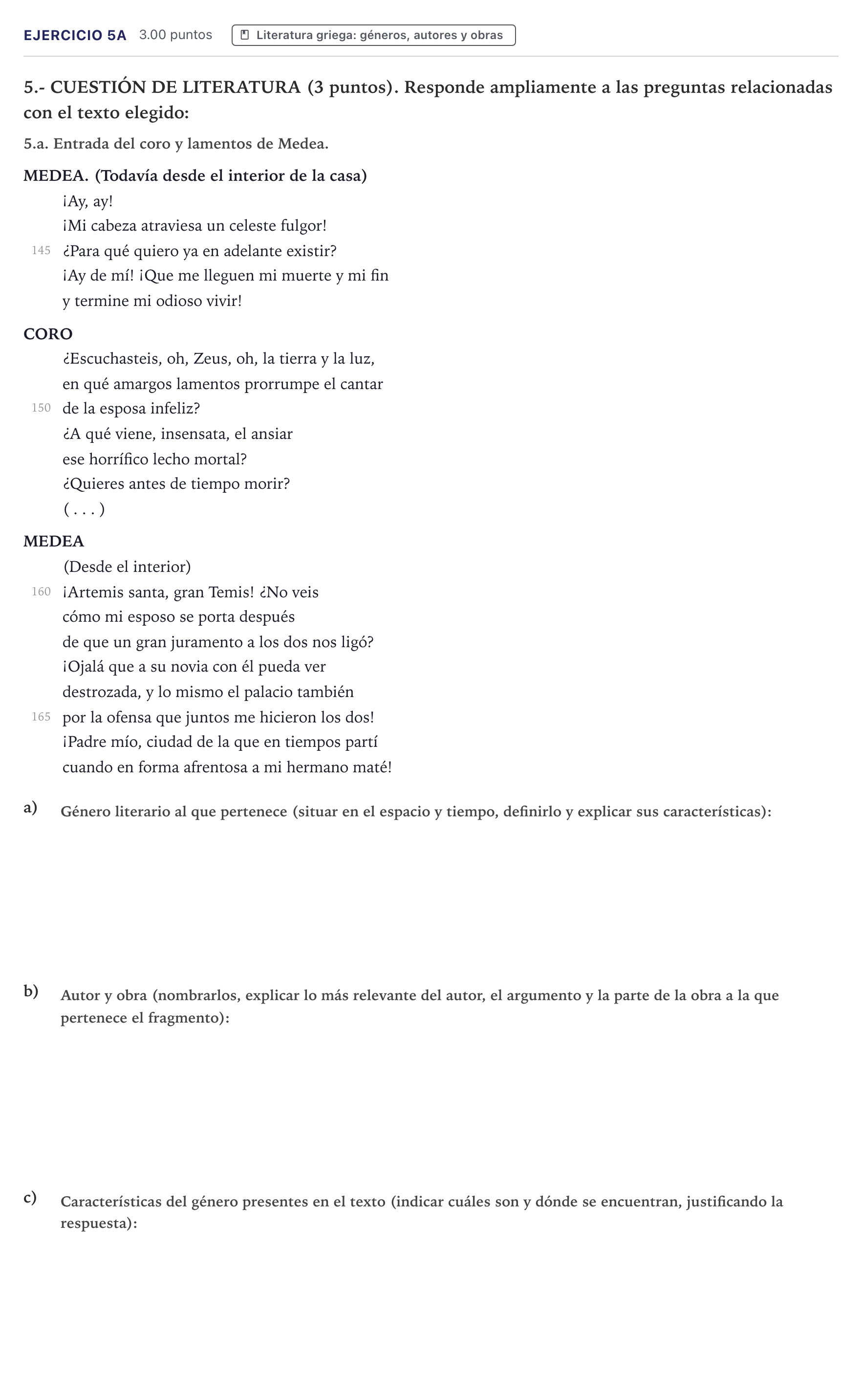 Enunciado: Ejercicio 5a · Griego II PAU Canarias Junio 2025