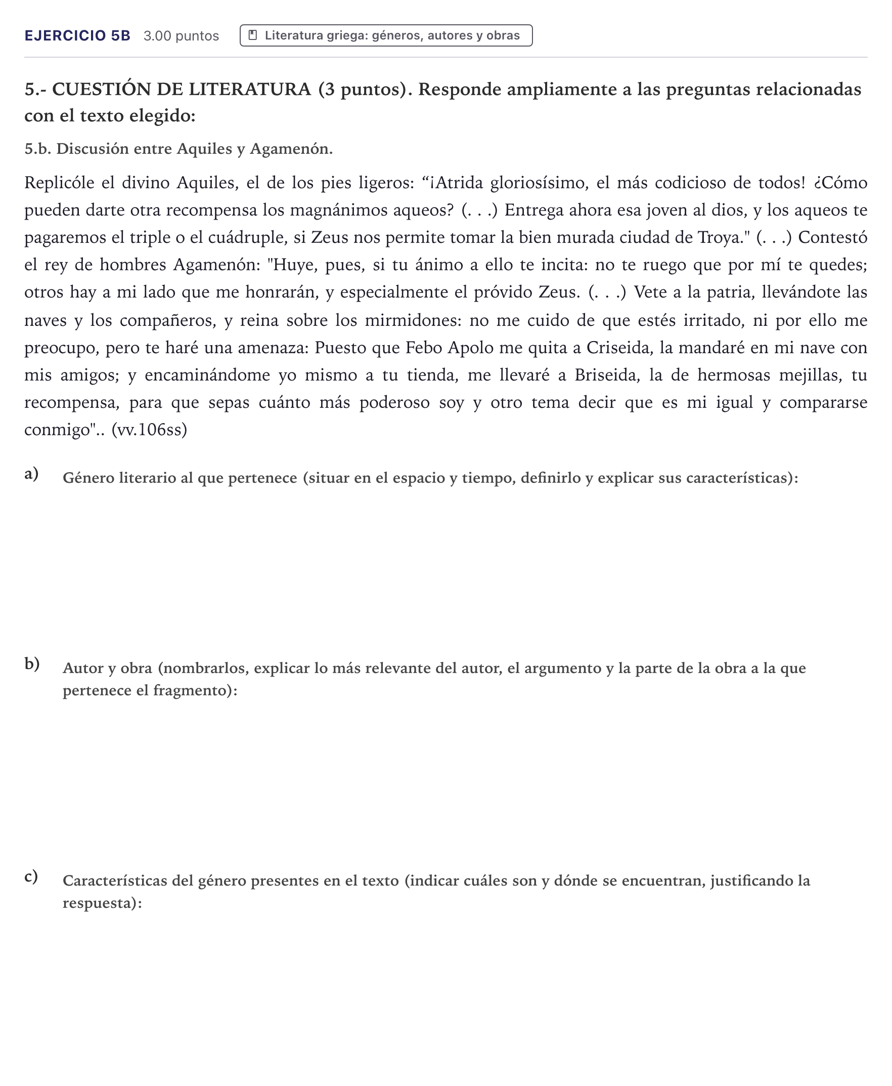 Enunciado: Ejercicio 5b · Griego II PAU Canarias Junio 2025
