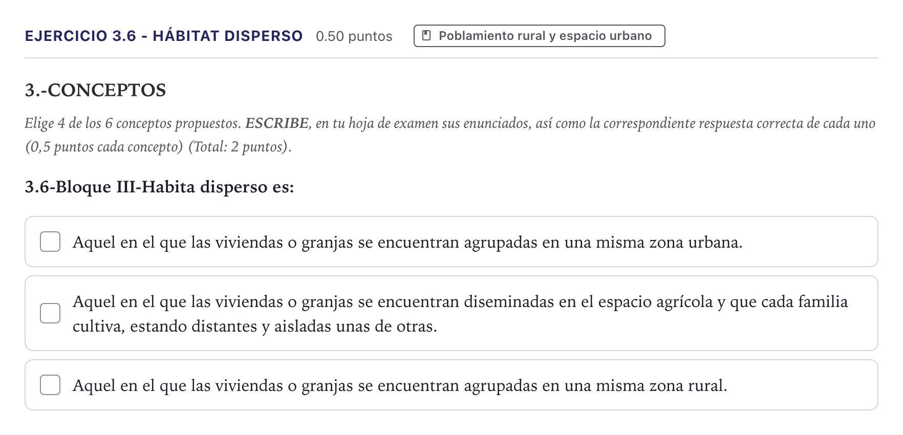 Enunciado: Ejercicio 3.6 - Hábitat disperso · Geografía PAU Canarias Junio 2025