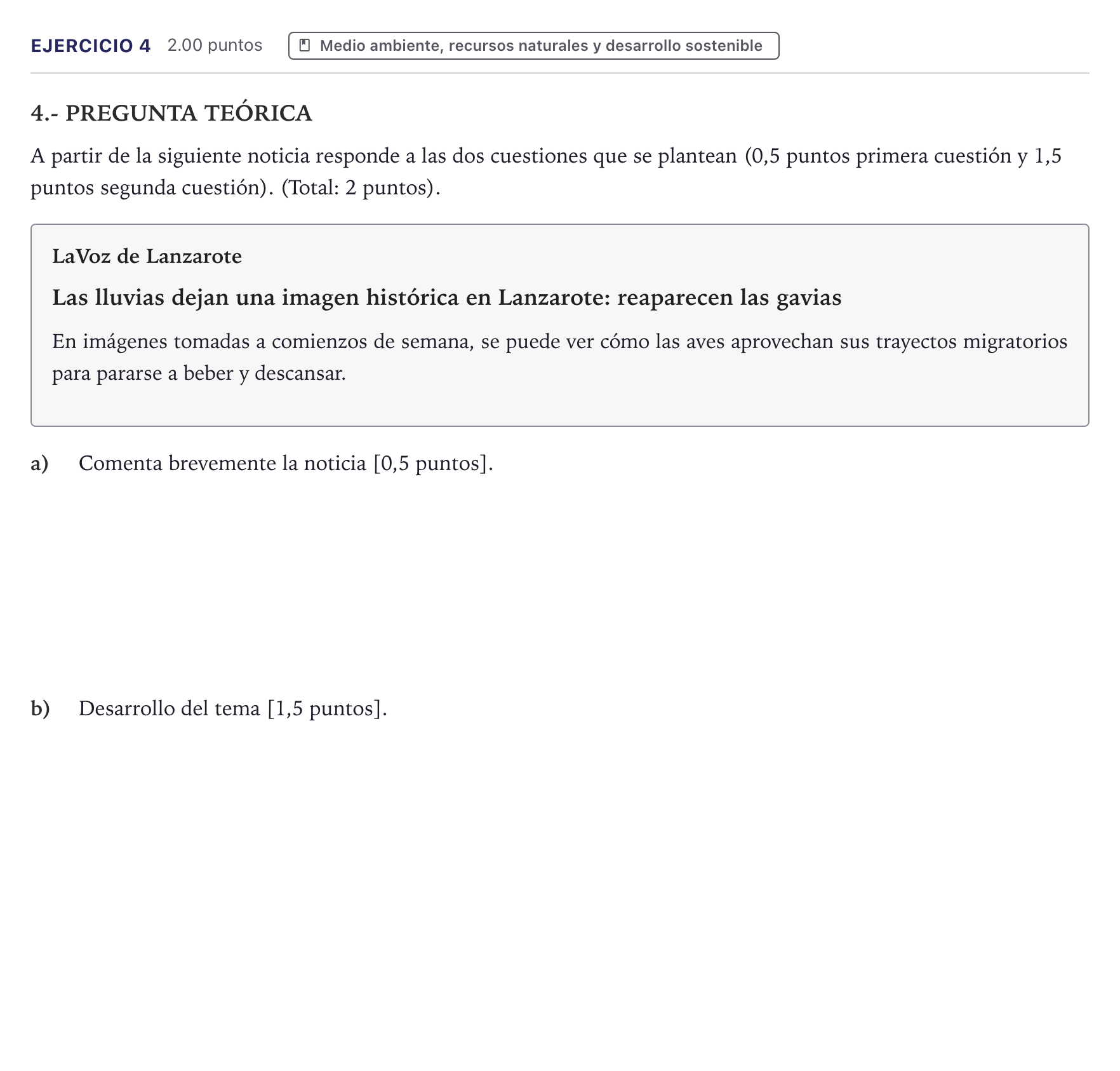 Enunciado: Problema 4 · Geografía PAU Canarias Junio 2025