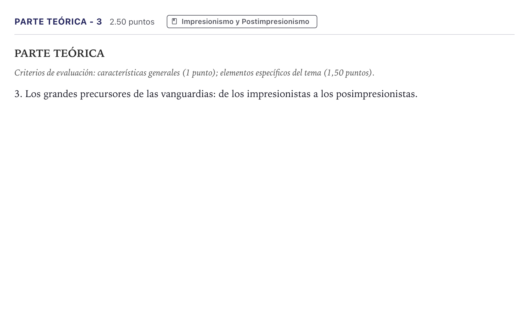 Enunciado: Ejercicio Parte Teórica - 3 · Historia del Arte PAU Canarias Junio 2025