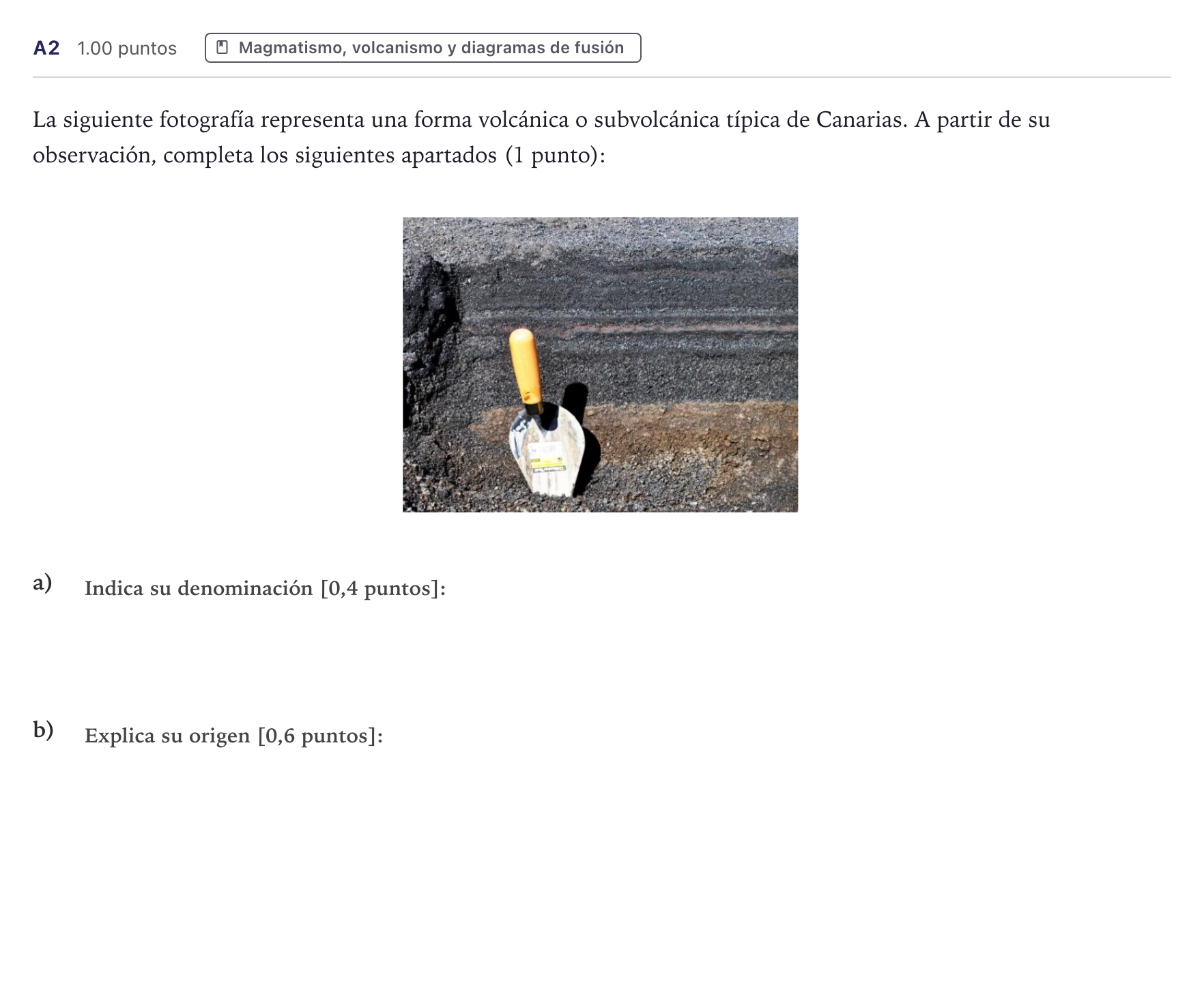 Enunciado: Ejercicio A2 · Geología PAU Canarias Junio (Ciencias) 2025