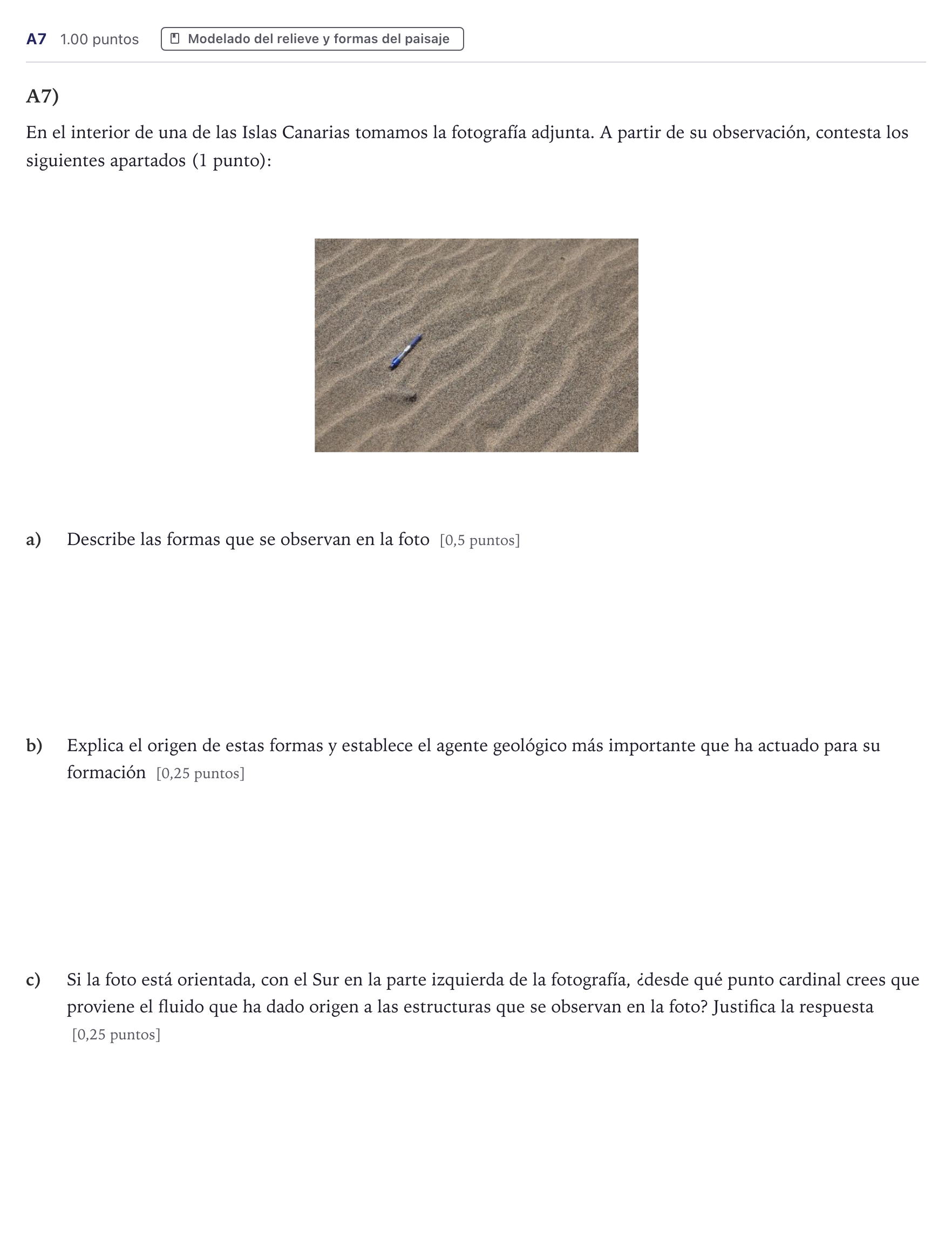 Enunciado: Ejercicio A7 · Geología PAU Canarias Junio (Ciencias) 2025
