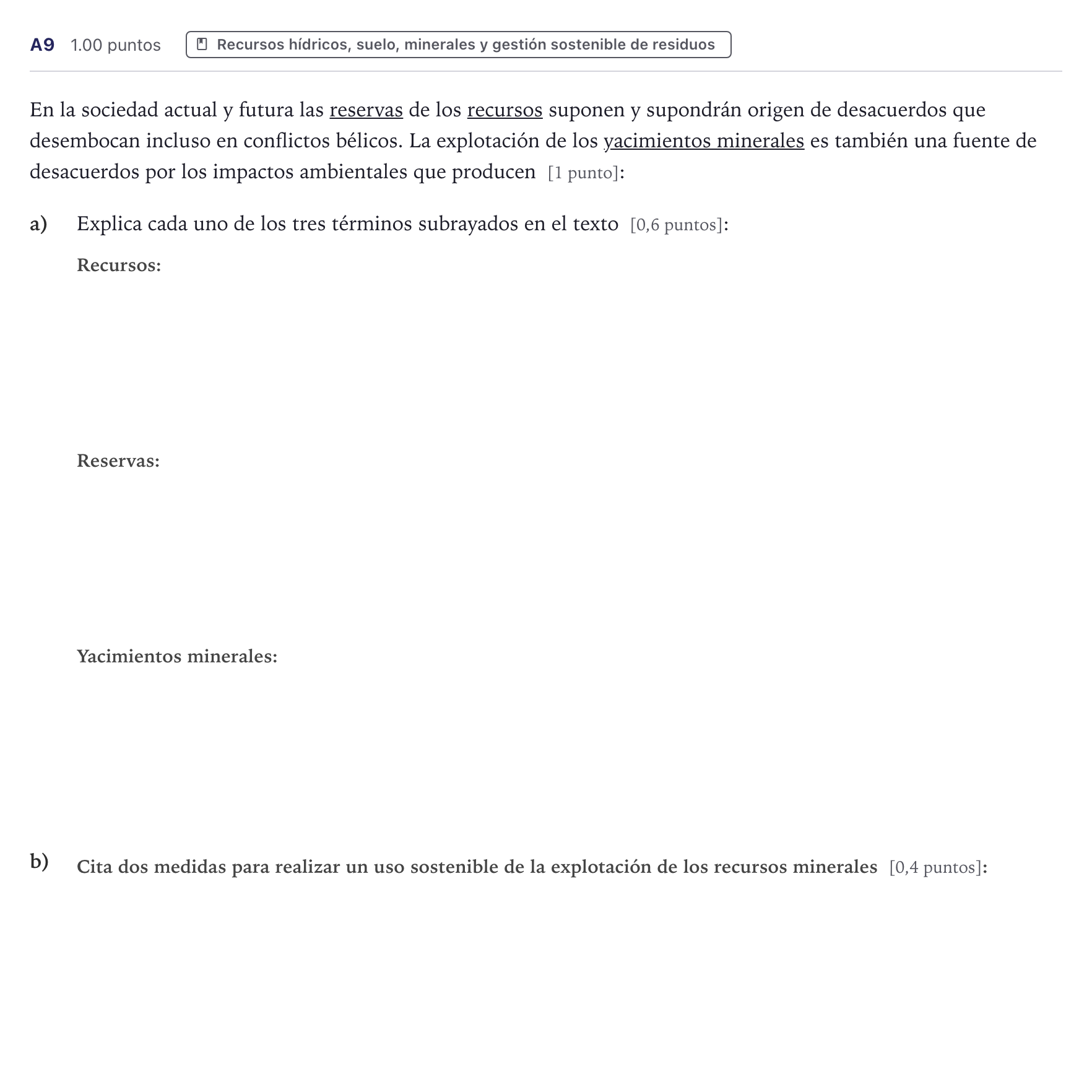 Enunciado: Ejercicio A9 · Geología PAU Canarias Junio (Ciencias) 2025