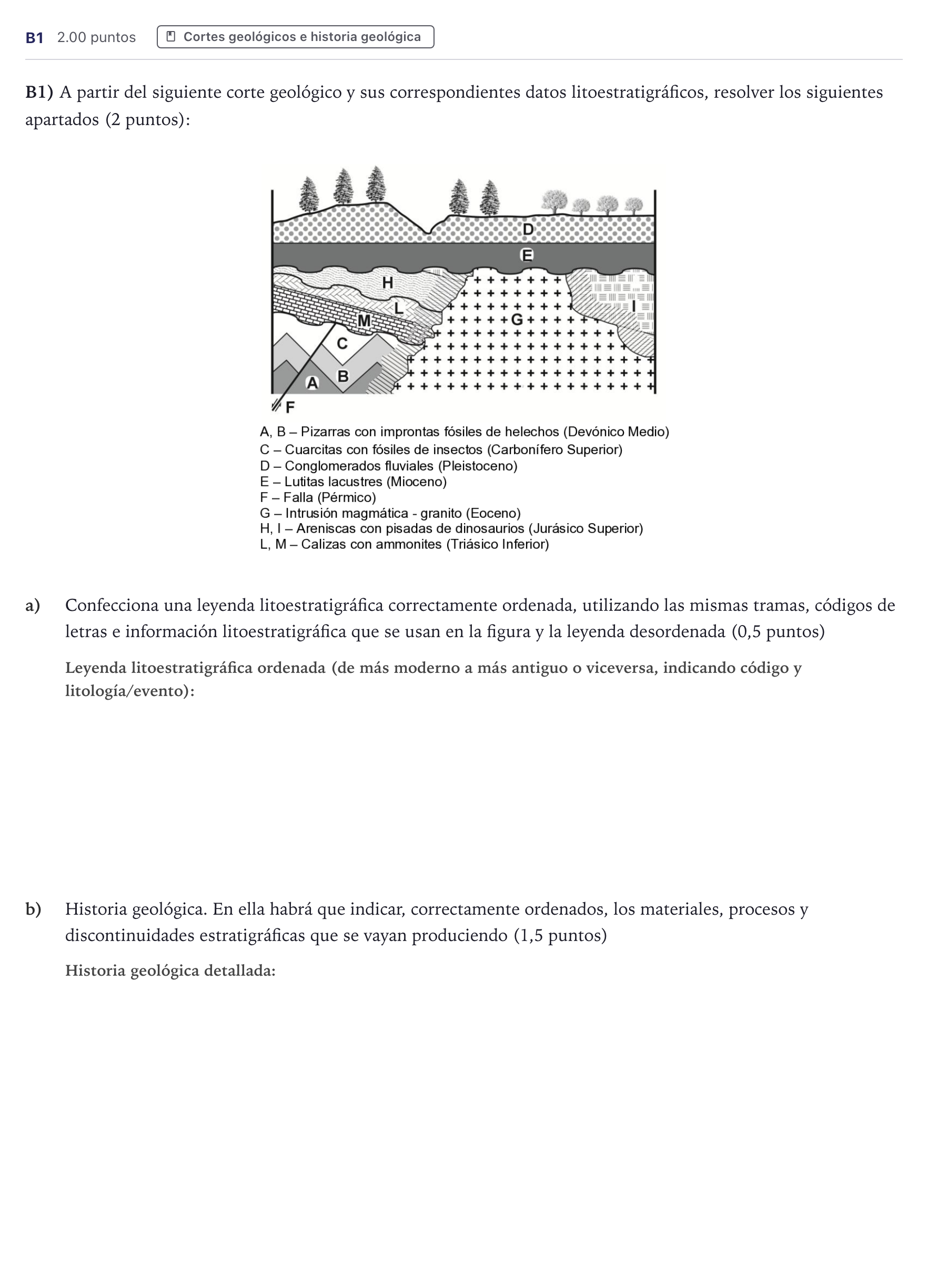 Enunciado: Ejercicio B1 · Geología PAU Canarias Junio (Ciencias) 2025