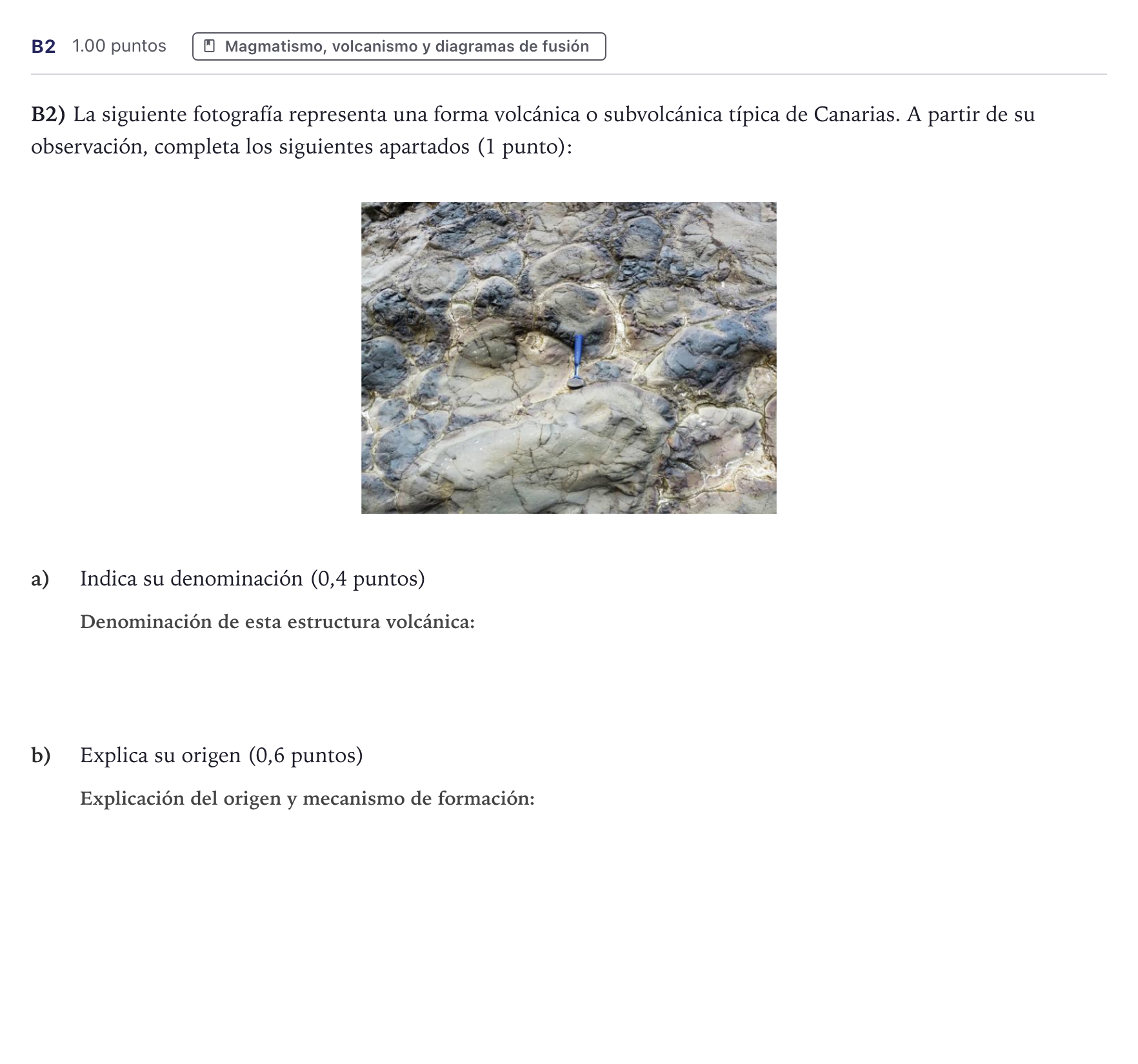 Enunciado: Ejercicio B2 · Geología PAU Canarias Junio (Ciencias) 2025