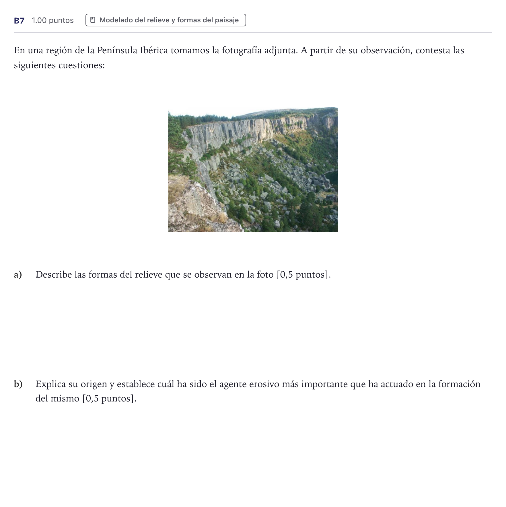 Enunciado: Ejercicio B7 · Geología PAU Canarias Junio (Ciencias) 2025