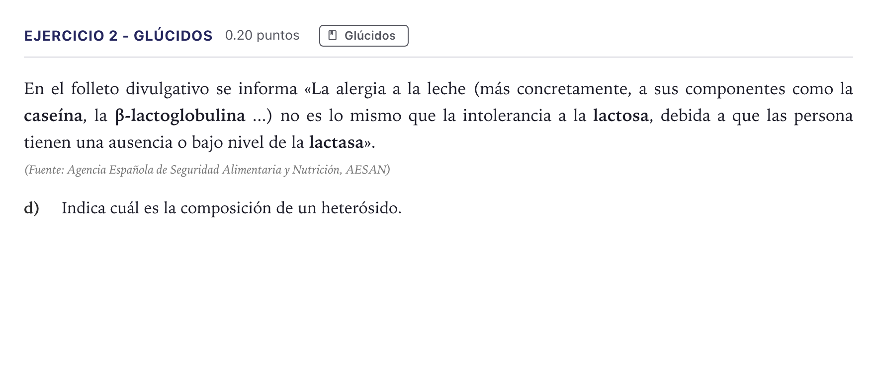 Enunciado: Ejercicio 2 - Glúcidos · Biología PAU Canarias Junio 2025