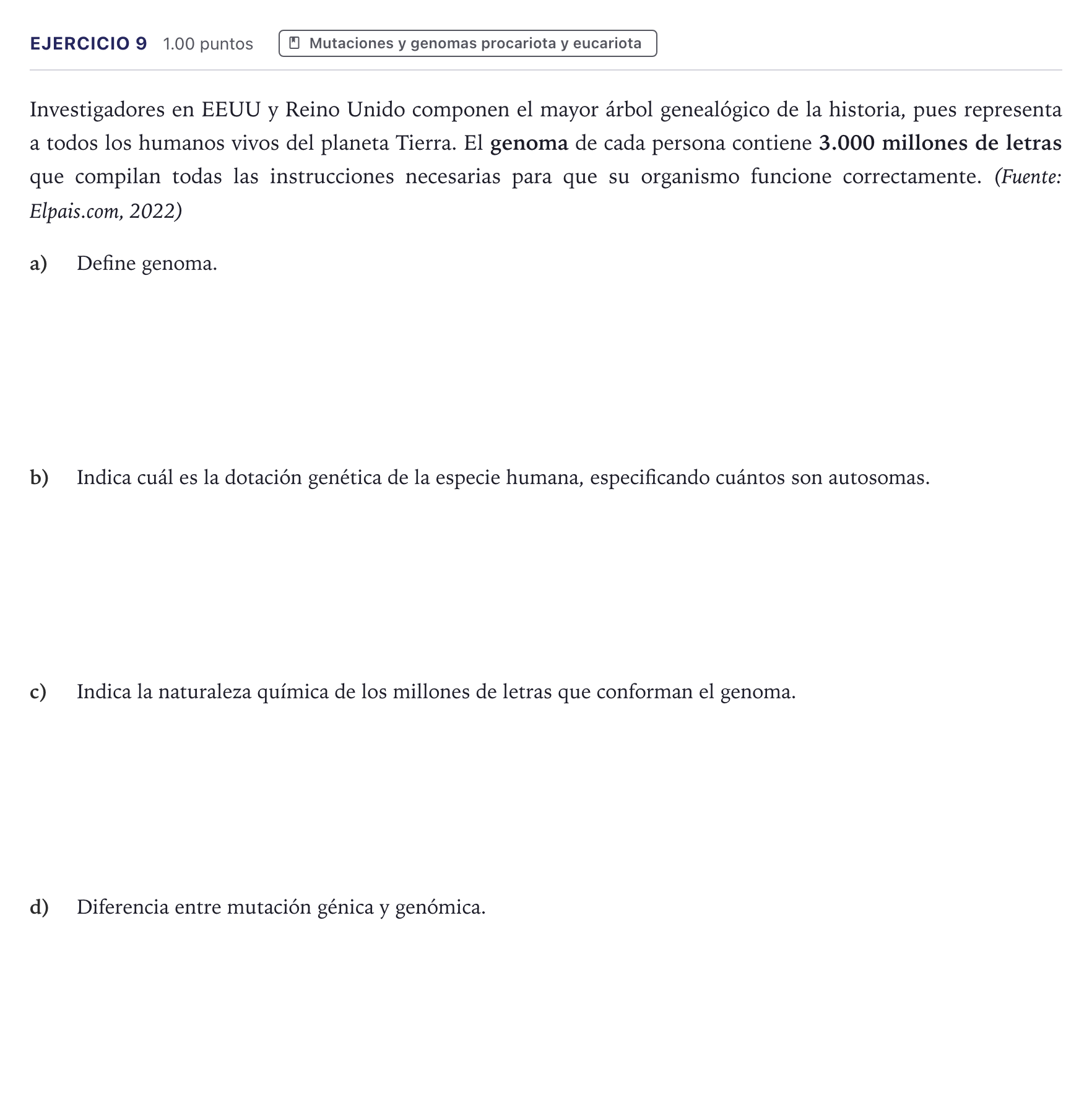 Enunciado: Problema 9 · Biología PAU Canarias Junio 2025