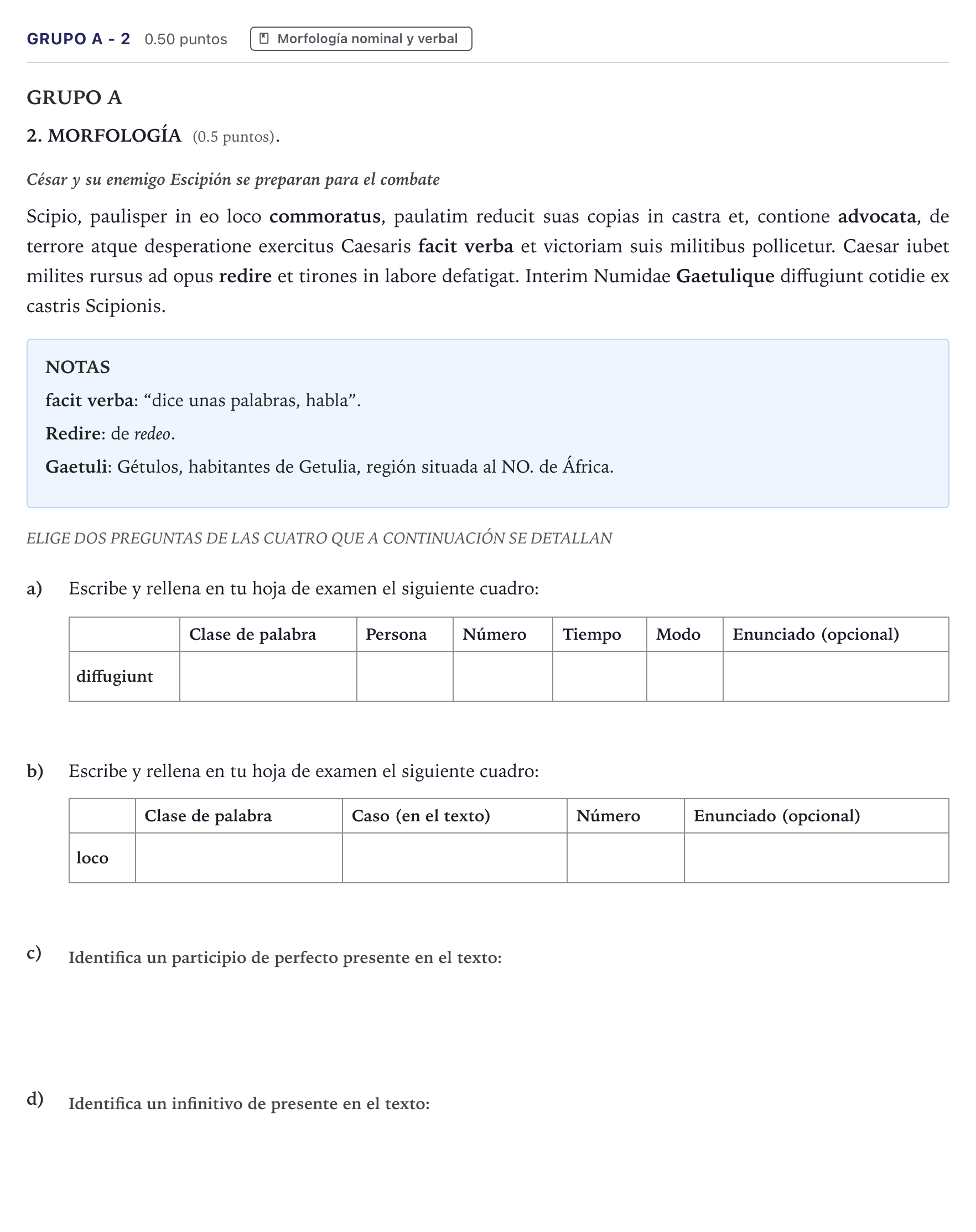 Enunciado: Ejercicio Grupo A - 2 · Latín II PAU Canarias Junio 2025