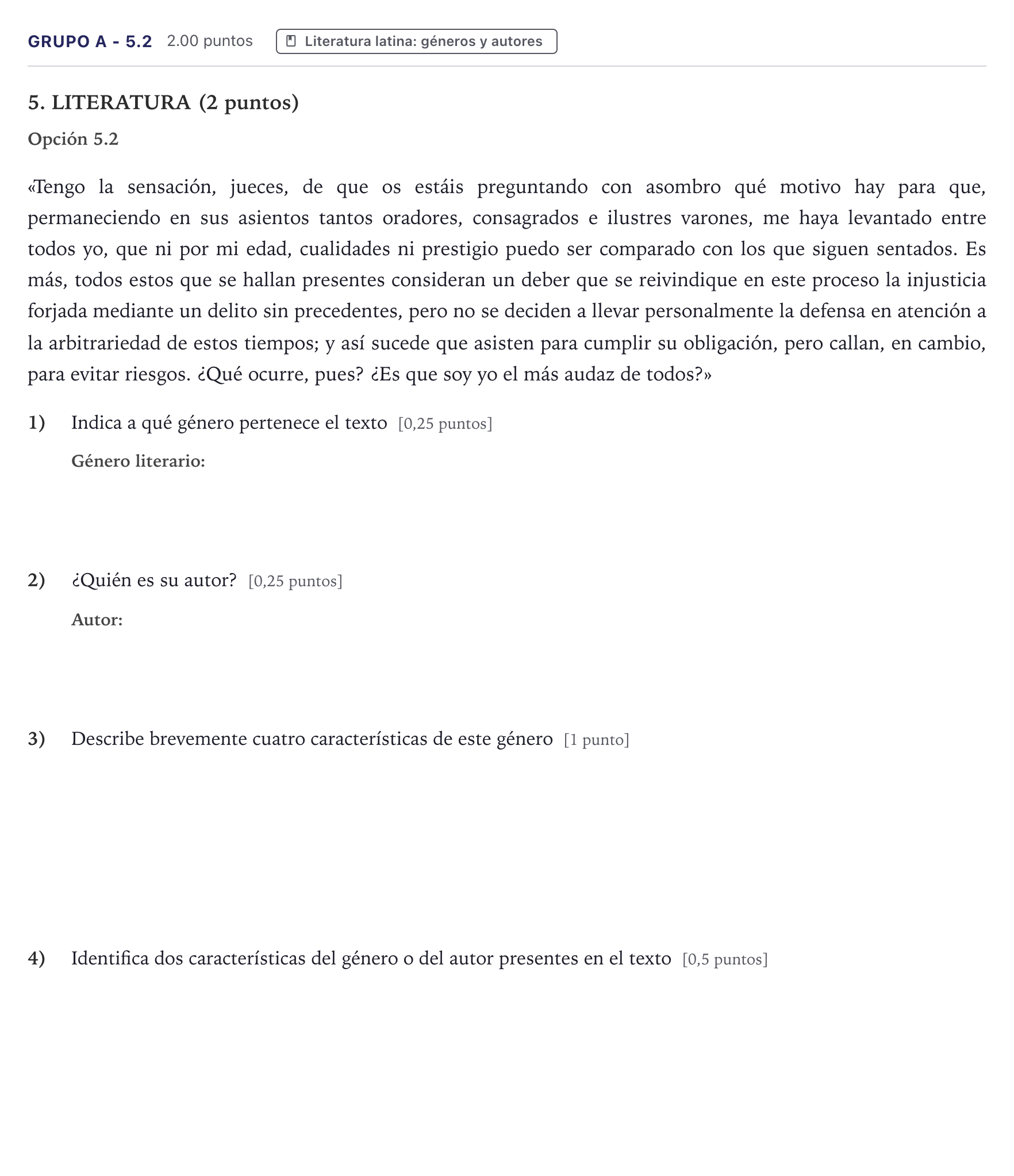 Enunciado: Ejercicio Grupo A - 5.2 · Latín II PAU Canarias Junio 2025
