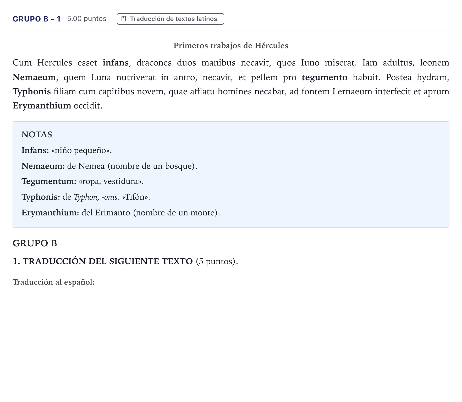 Enunciado: Ejercicio Grupo B - 1 · Latín II PAU Canarias Junio 2025