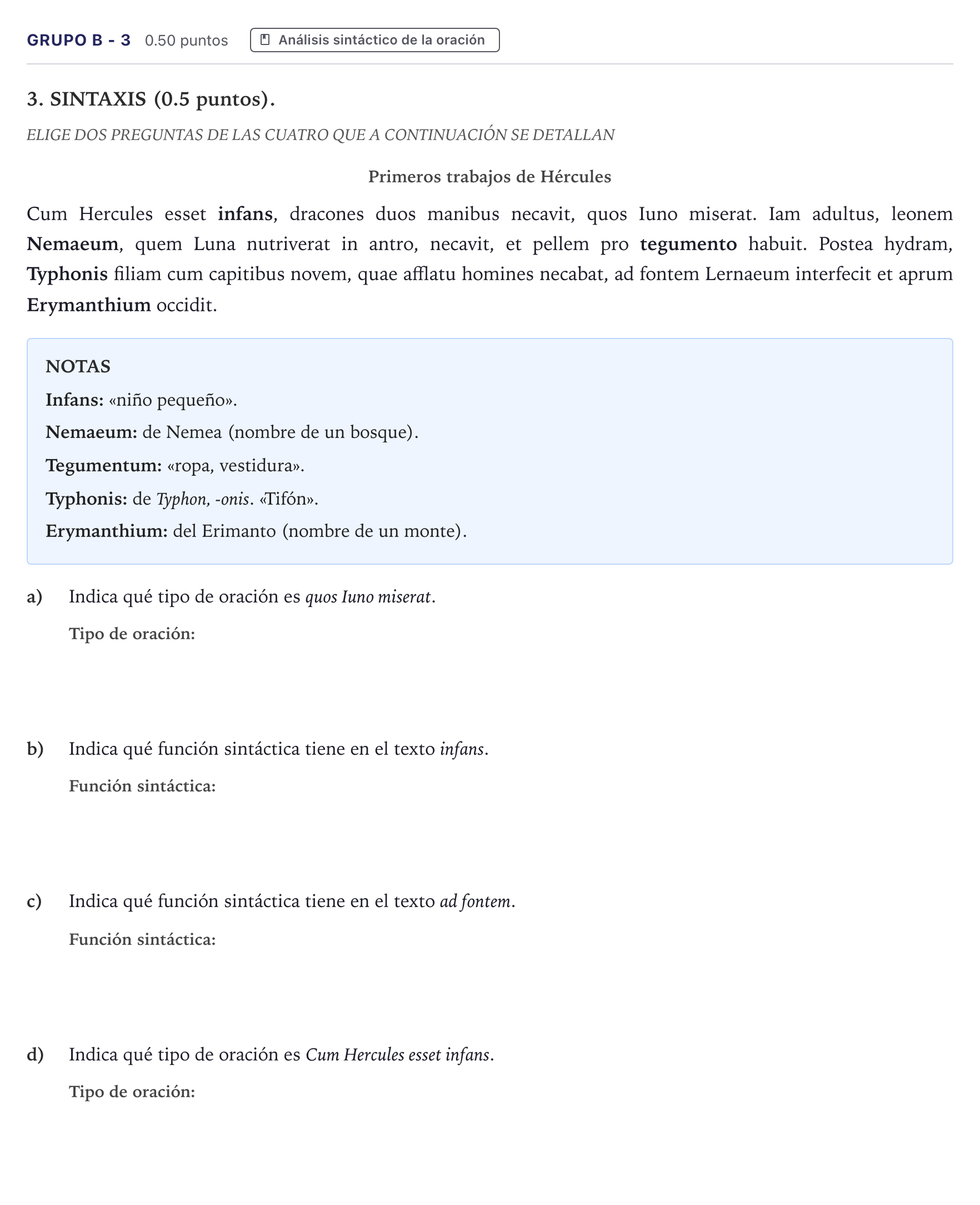 Enunciado: Ejercicio Grupo B - 3 · Latín II PAU Canarias Junio 2025