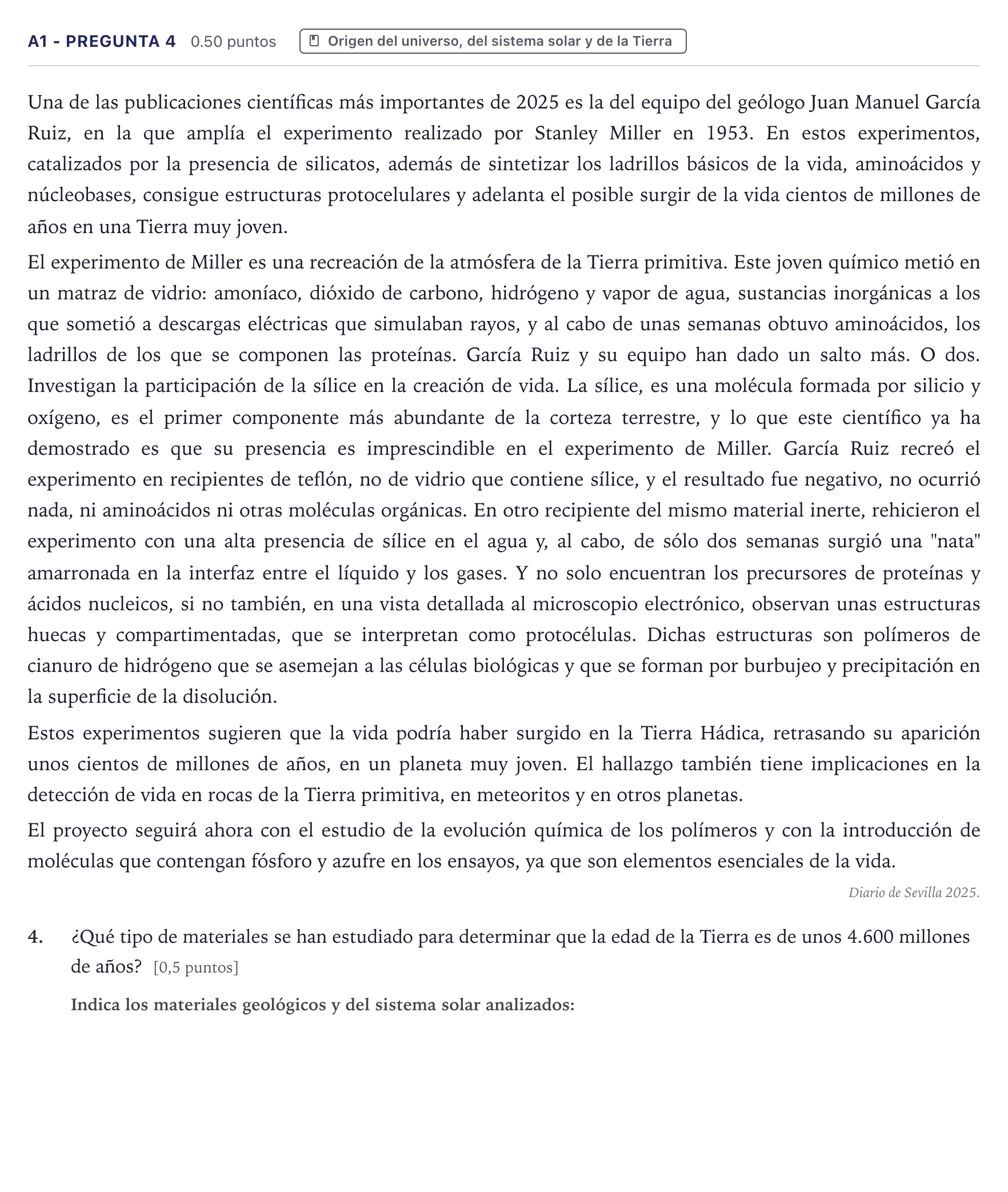Enunciado: Ejercicio A1 - Pregunta 4 · Ciencias Generales PAU Canarias Junio (Ciencias) 2025