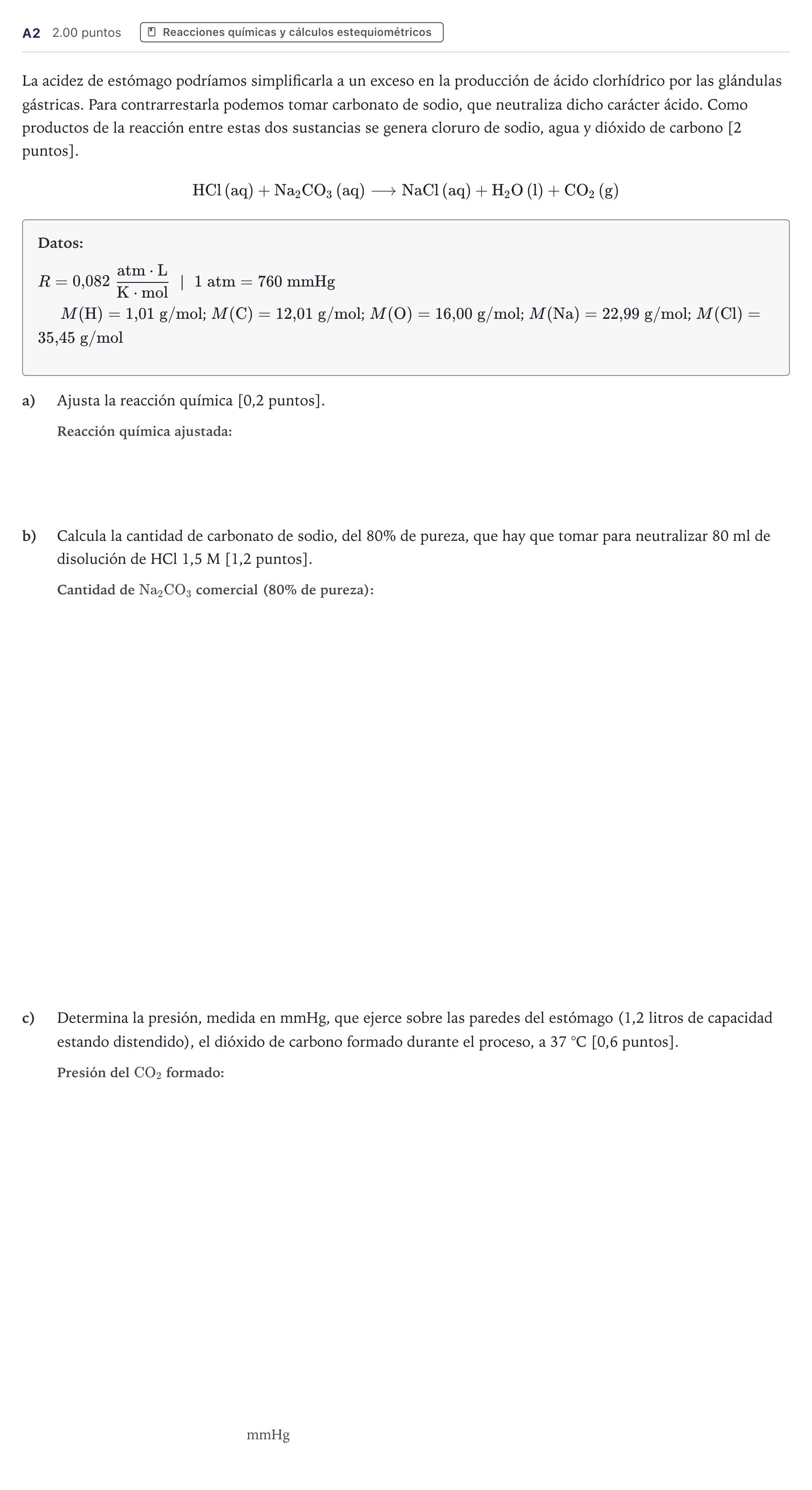 Enunciado: Ejercicio A2 · Ciencias Generales PAU Canarias Junio (Ciencias) 2025