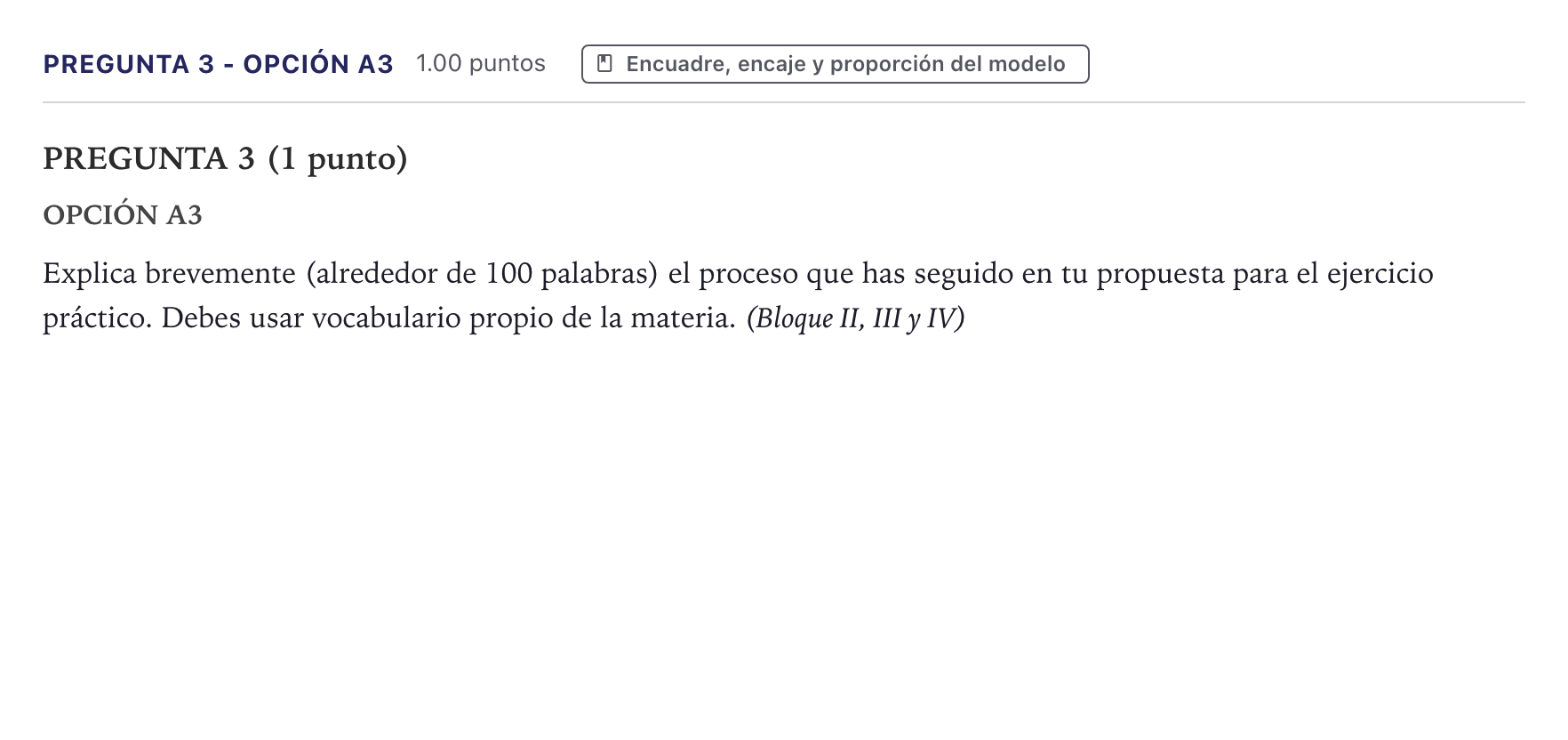 Enunciado: Pregunta 3 - Opción A3 · Dibujo Artístico II PAU Canarias Junio 2025