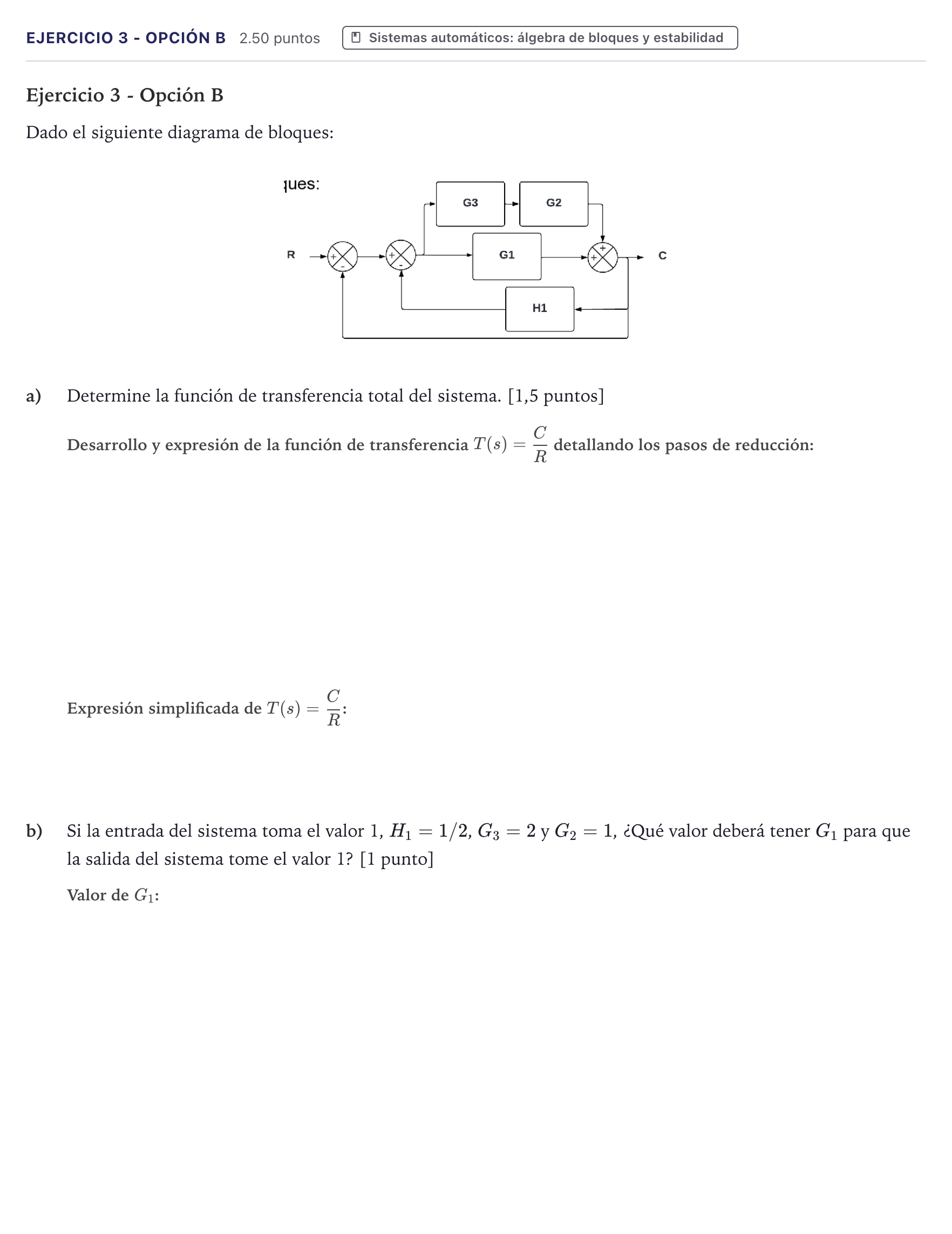 Enunciado: Ejercicio 3 - Opción B · Tecnología e Ingeniería II PAU Canarias Junio 2025