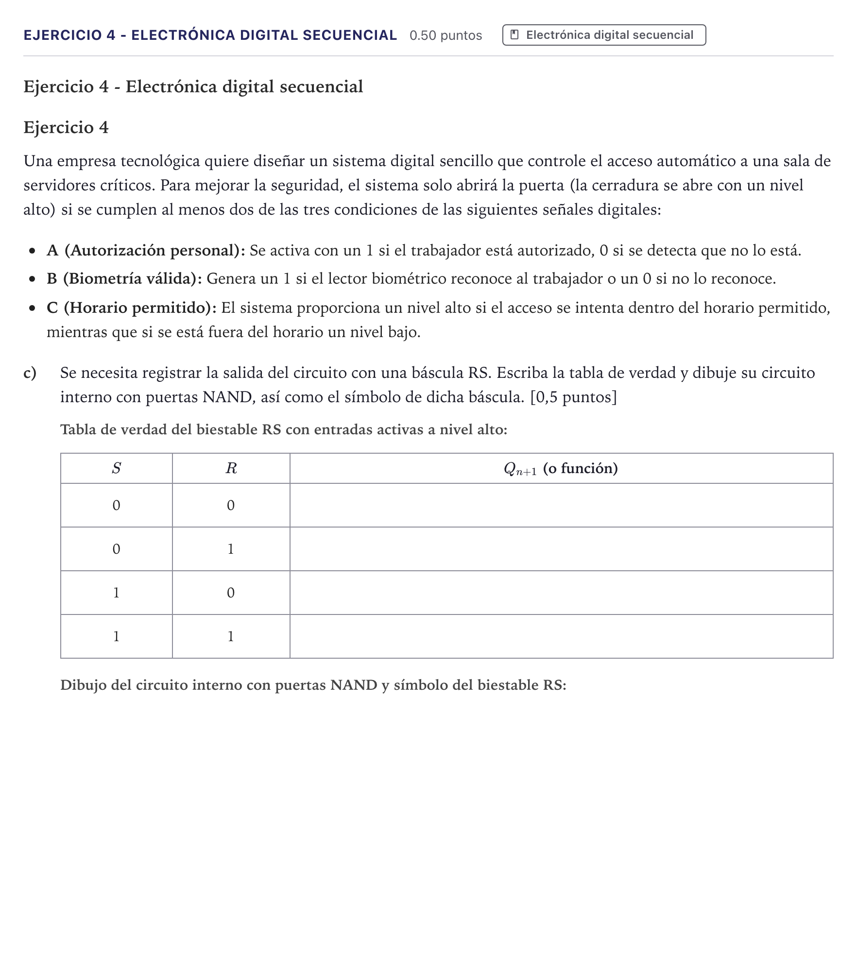 Enunciado: Ejercicio 4 - Electrónica digital secuencial · Tecnología e Ingeniería II PAU Canarias Junio 2025
