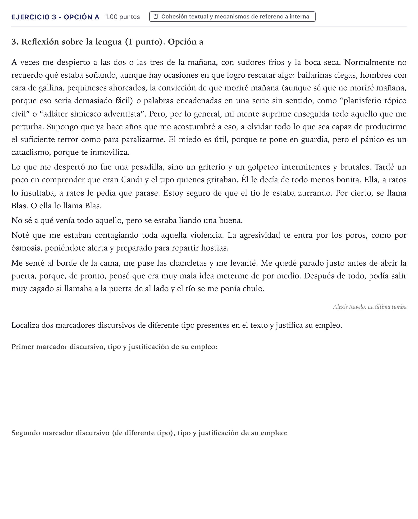 Enunciado: Ejercicio 3 - Opción a · Lengua Castellana y Literatura II PAU Canarias Julio 2025