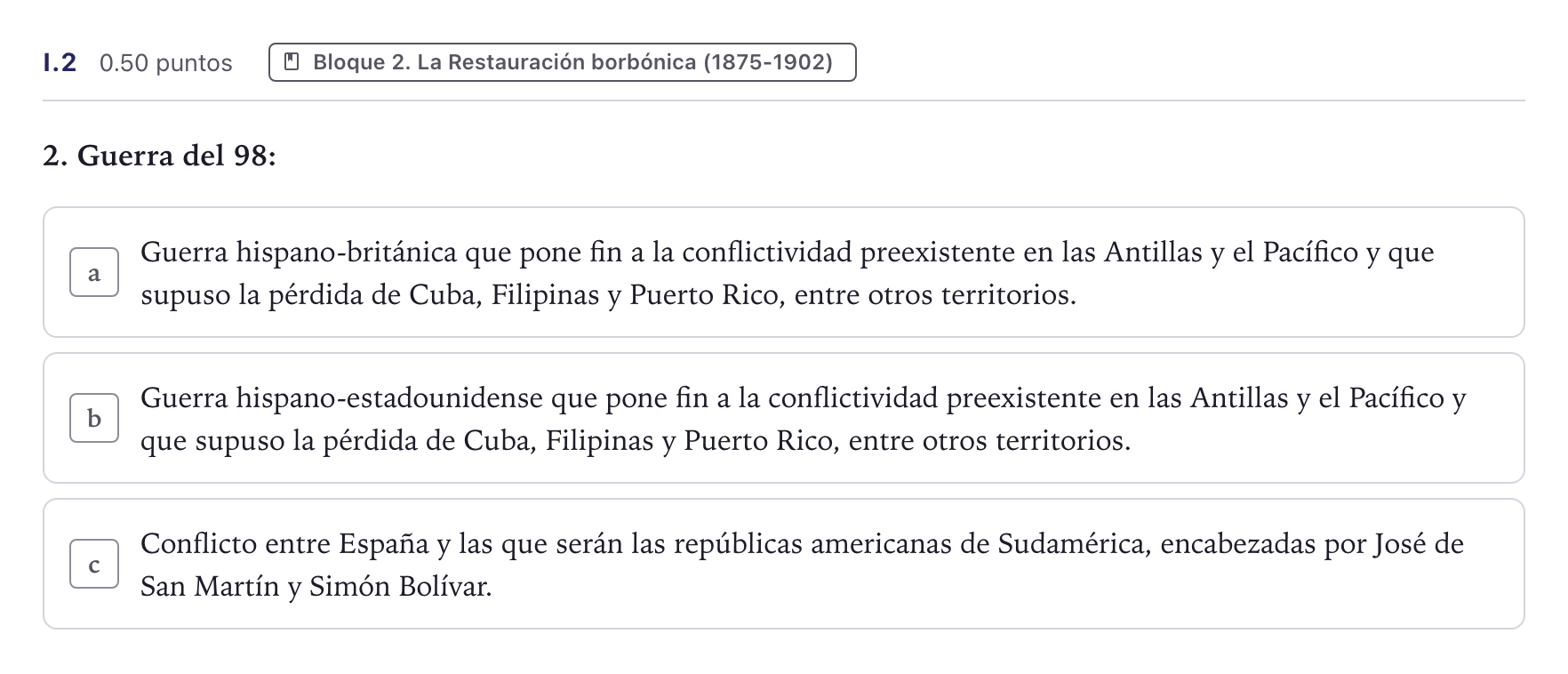 Enunciado: Ejercicio I.2 · Historia de España PAU Canarias Julio 2025
