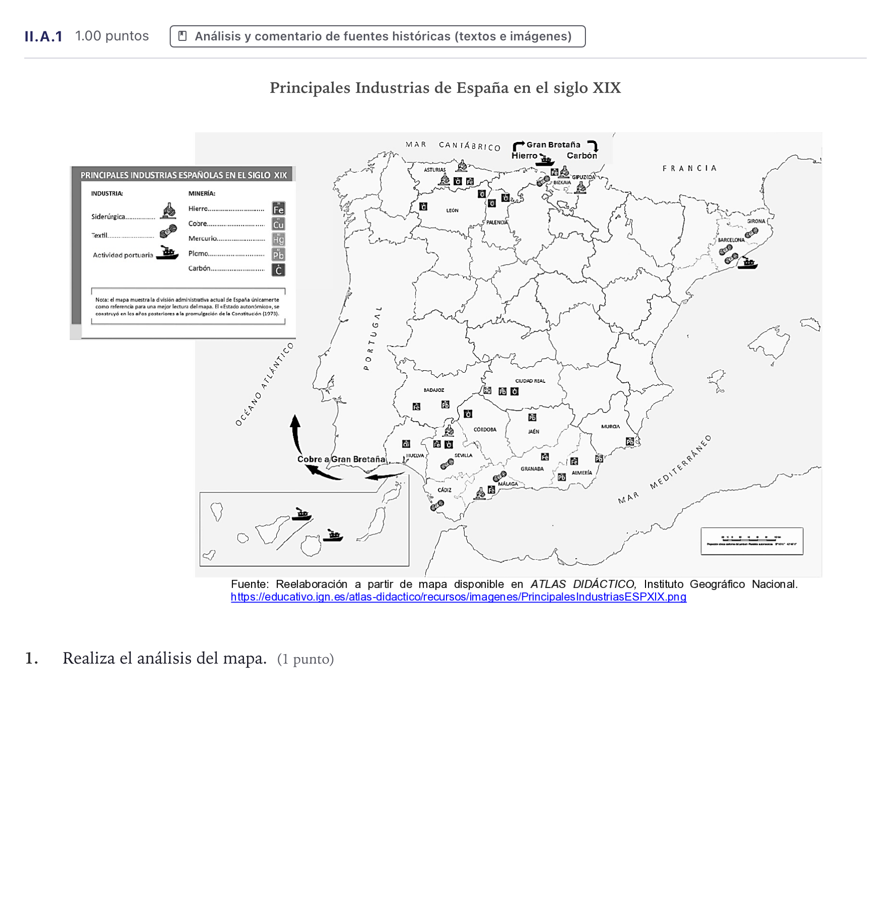 Enunciado: Ejercicio II.A.1 · Historia de España PAU Canarias Julio 2025