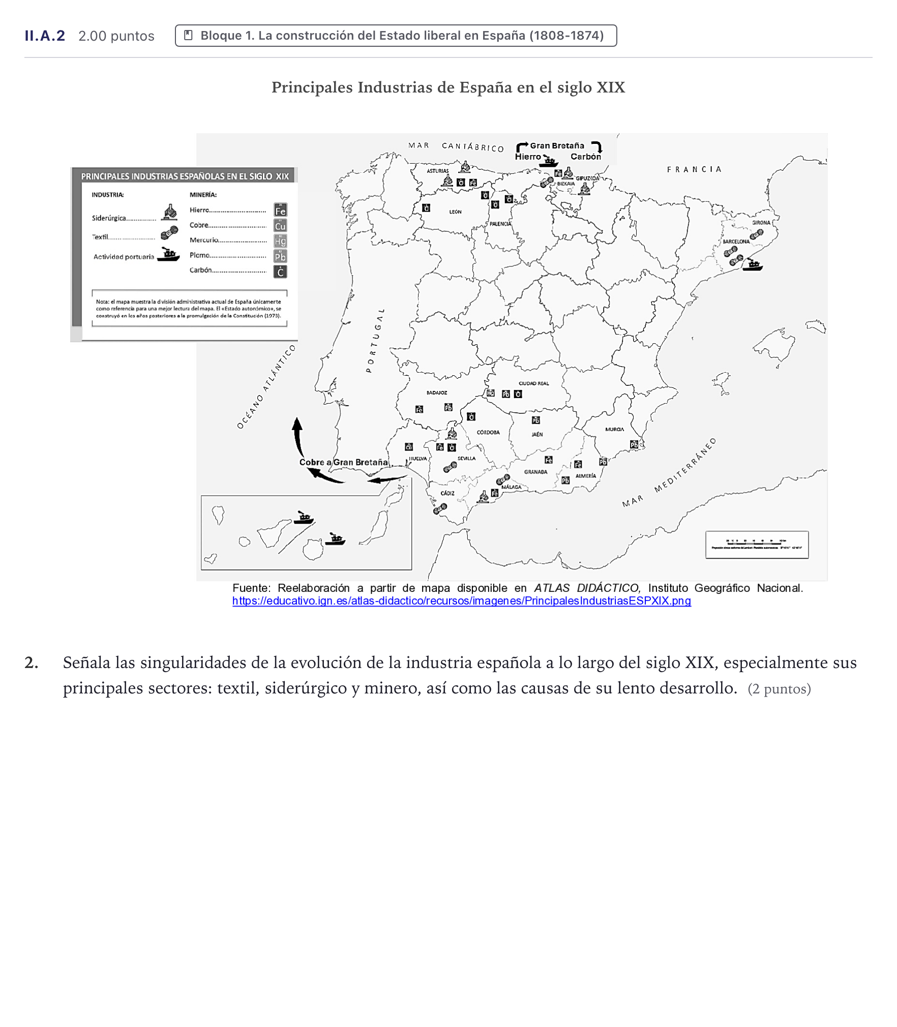 Enunciado: Ejercicio II.A.2 · Historia de España PAU Canarias Julio 2025