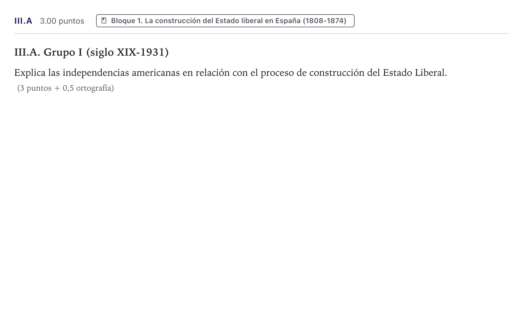 Enunciado: Ejercicio III.A · Historia de España PAU Canarias Julio 2025
