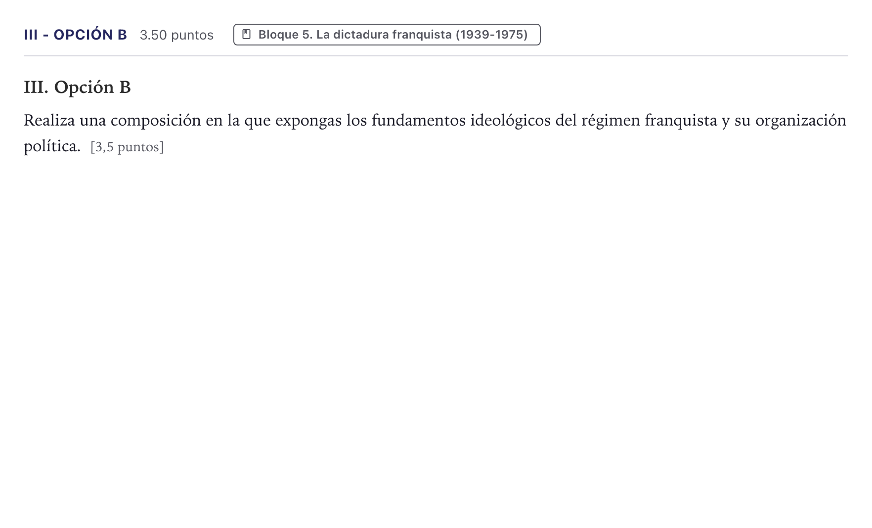Enunciado: Ejercicio III - Opción B · Historia de España PAU Canarias Julio (Reserva) 2025