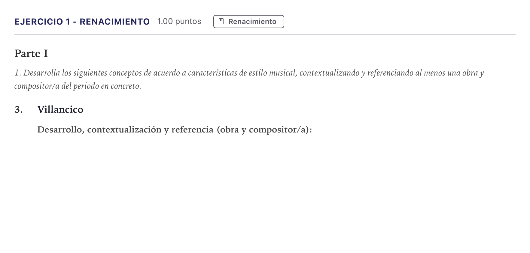 Enunciado: Ejercicio 1 - Renacimiento · Historia de la Música y la Danza PAU Canarias Julio 2025