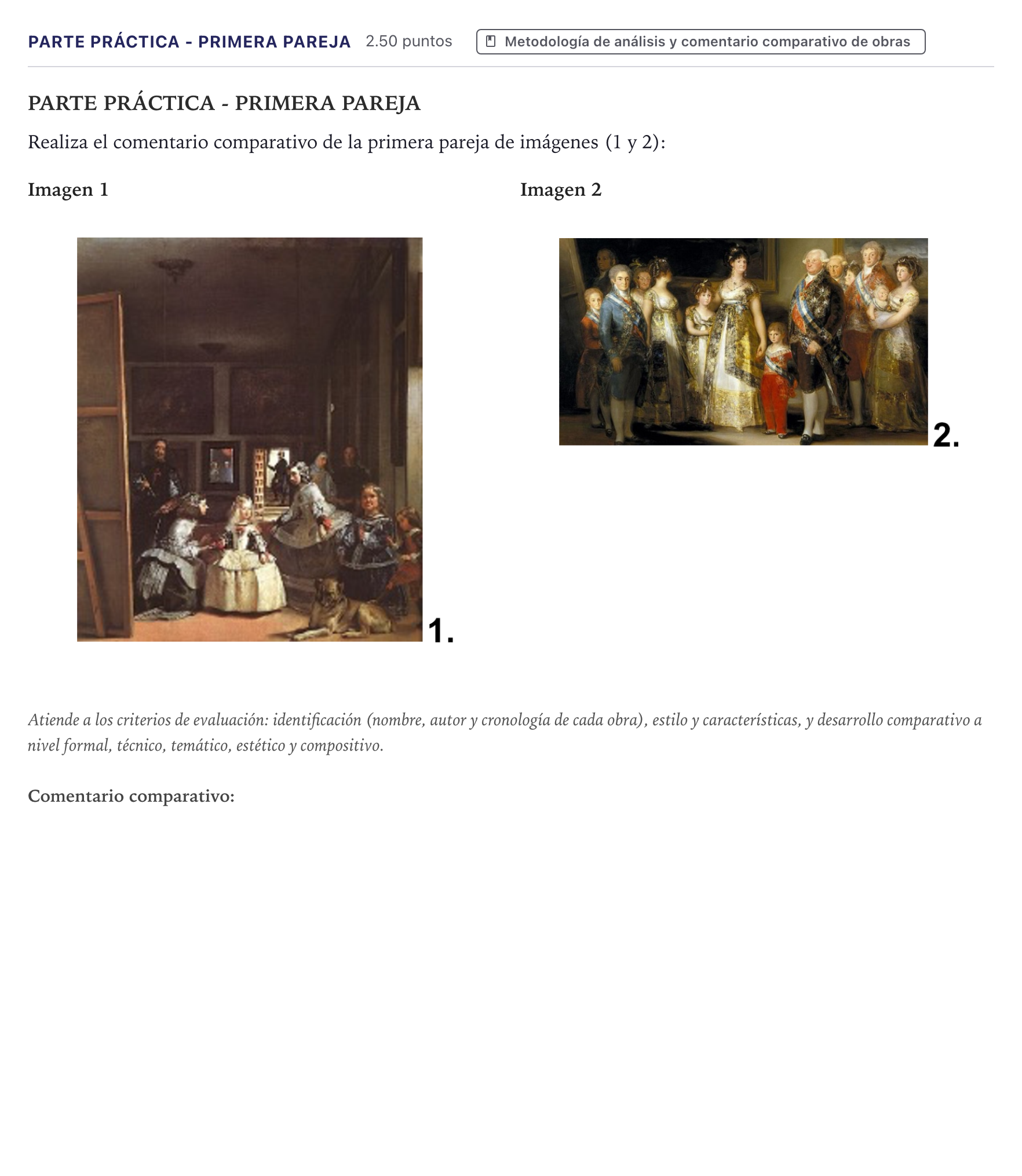 Enunciado: Ejercicio Parte Práctica - Primera pareja · Fundamentos Artísticos PAU Canarias Julio 2025